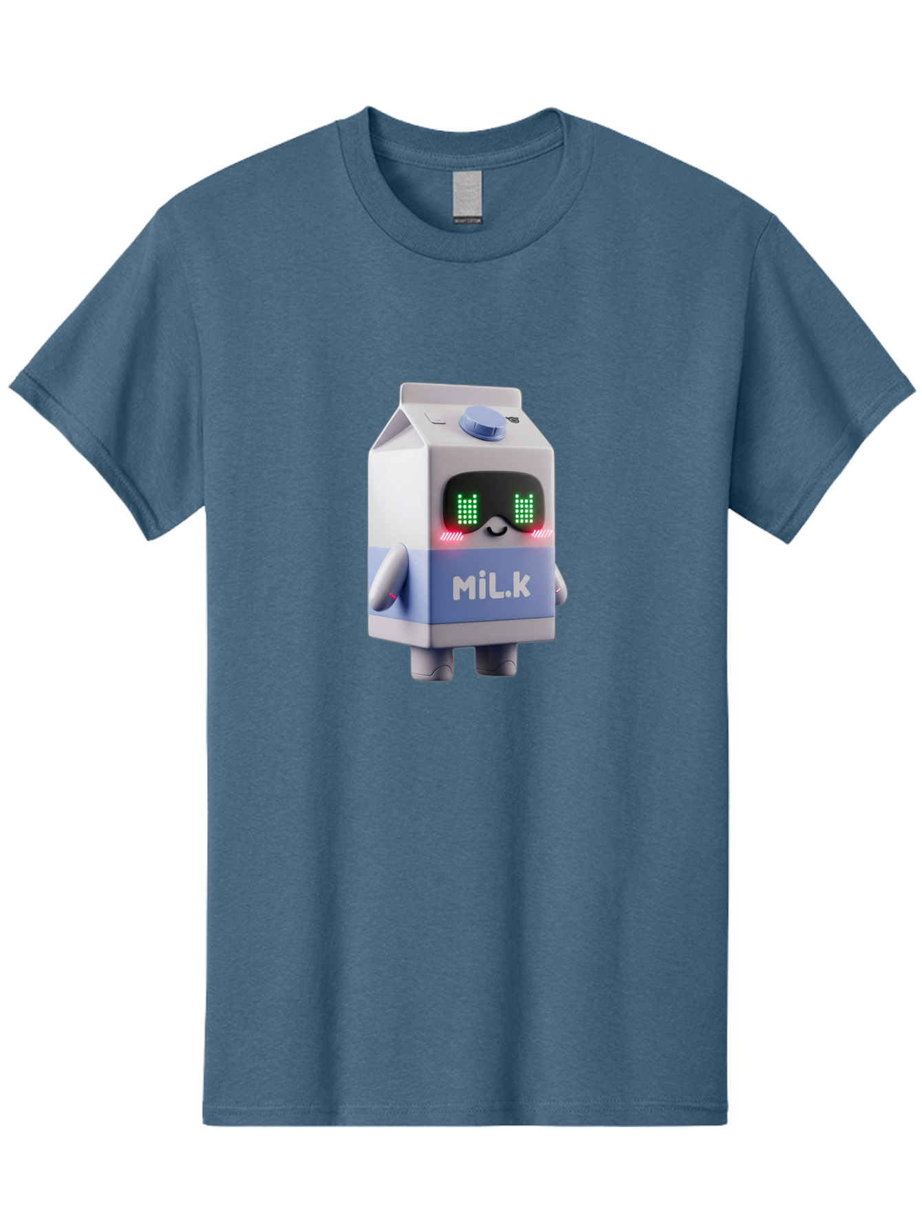Mil-K-Milk-Carton-Robot Men'S Graphic Tee, 100% Cotton, Comfortable Casual Summer Wear, Machine Washable, Cartoon Milk Carton, Robotic Character, Digital Illustration, Futuristic Design, Glowing Eyes, Led Lights, Cute Mascot, Dairy Product, Bae495