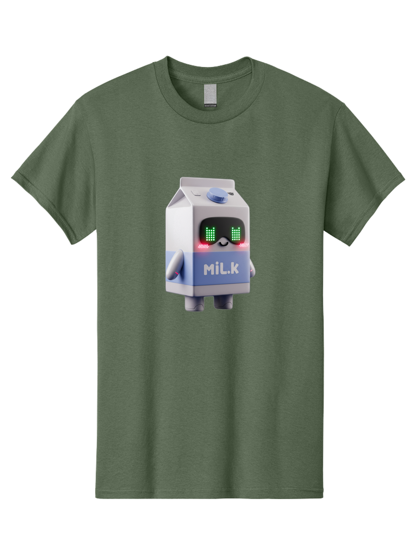Mil-K-Milk-Carton-Robot Men'S Graphic Tee, 100% Cotton, Comfortable Casual Summer Wear, Machine Washable, Cartoon Milk Carton, Robotic Character, Digital Illustration, Futuristic Design, Glowing Eyes, Led Lights, Cute Mascot, Dairy Product, Bae495
