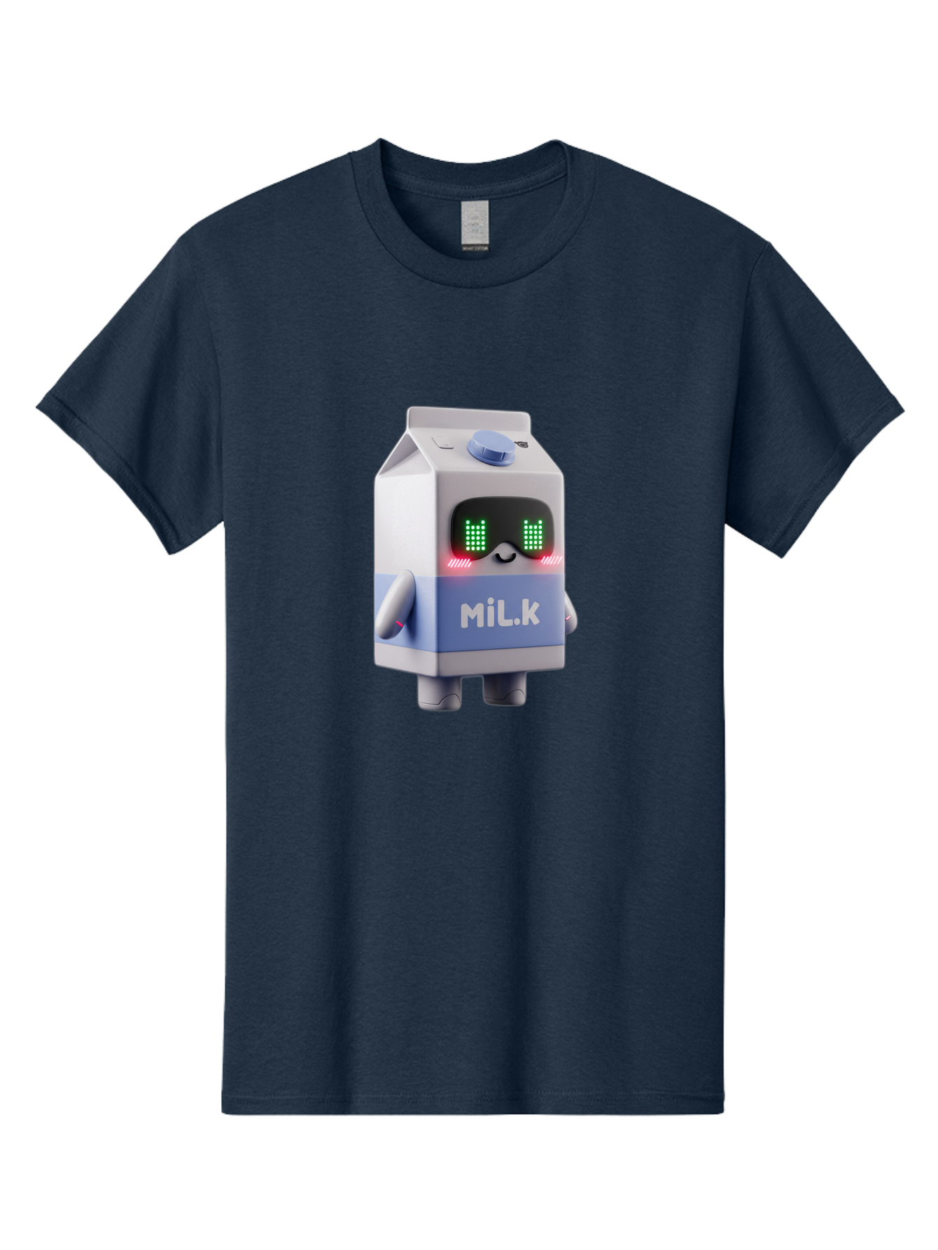 Mil-K-Milk-Carton-Robot Men'S Graphic Tee, 100% Cotton, Comfortable Casual Summer Wear, Machine Washable, Cartoon Milk Carton, Robotic Character, Digital Illustration, Futuristic Design, Glowing Eyes, Led Lights, Cute Mascot, Dairy Product, Bae495