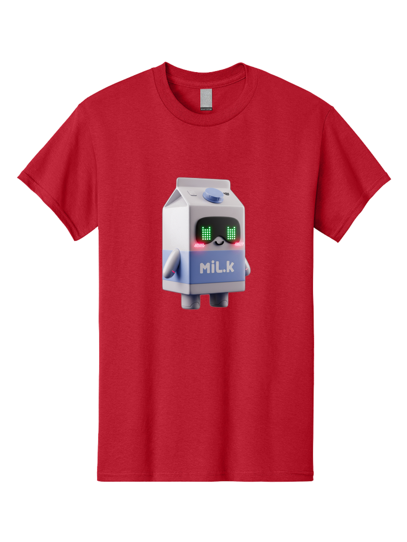 Mil-K-Milk-Carton-Robot Men'S Graphic Tee, 100% Cotton, Comfortable Casual Summer Wear, Machine Washable, Cartoon Milk Carton, Robotic Character, Digital Illustration, Futuristic Design, Glowing Eyes, Led Lights, Cute Mascot, Dairy Product, Bae495