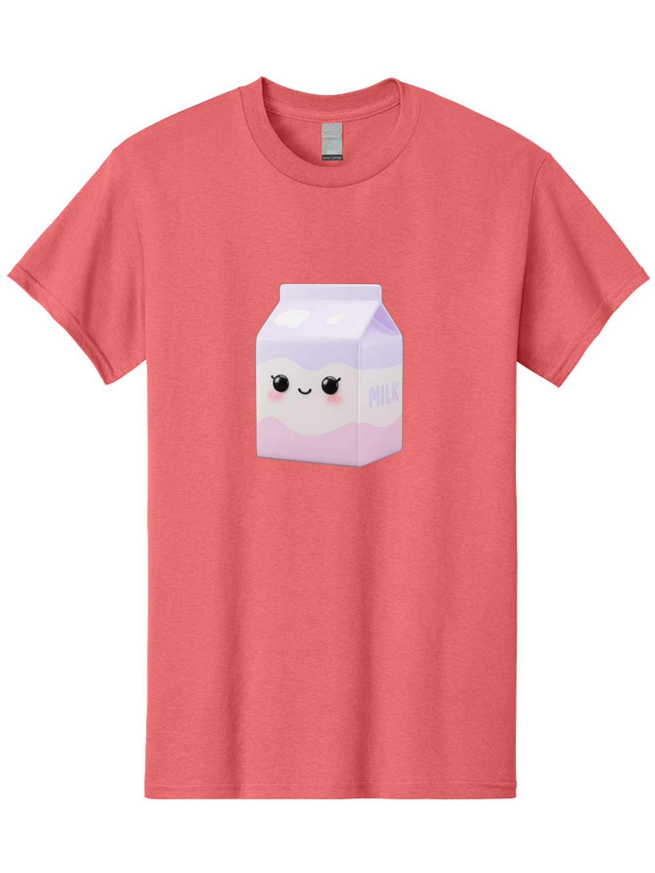 Milk-1 Men'S Graphic Tee, 100% Cotton, Comfortable Casual Summer Wear, Machine Washable, Carton Of Milk, Cute Face, Smiling Eyes, Pink Blush, Kawaii Character, Dairy Product, Funny Illustration, Purple And Pink Colors, Whimsical Design Bae496