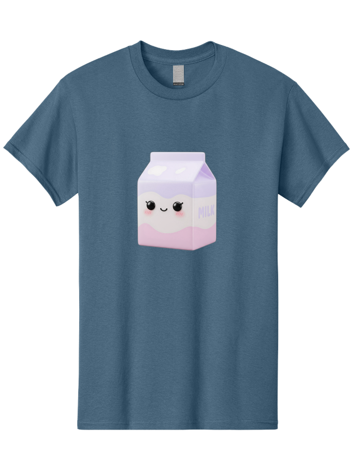 Milk-1 Men'S Graphic Tee, 100% Cotton, Comfortable Casual Summer Wear, Machine Washable, Carton Of Milk, Cute Face, Smiling Eyes, Pink Blush, Kawaii Character, Dairy Product, Funny Illustration, Purple And Pink Colors, Whimsical Design Bae496