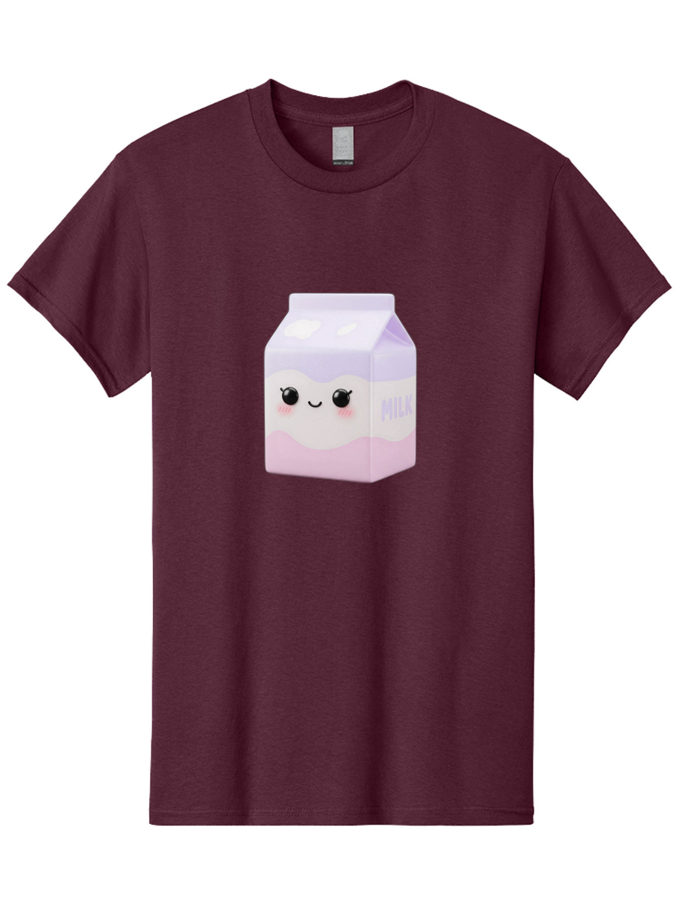 Milk-1 Men'S Graphic Tee, 100% Cotton, Comfortable Casual Summer Wear, Machine Washable, Carton Of Milk, Cute Face, Smiling Eyes, Pink Blush, Kawaii Character, Dairy Product, Funny Illustration, Purple And Pink Colors, Whimsical Design Bae496