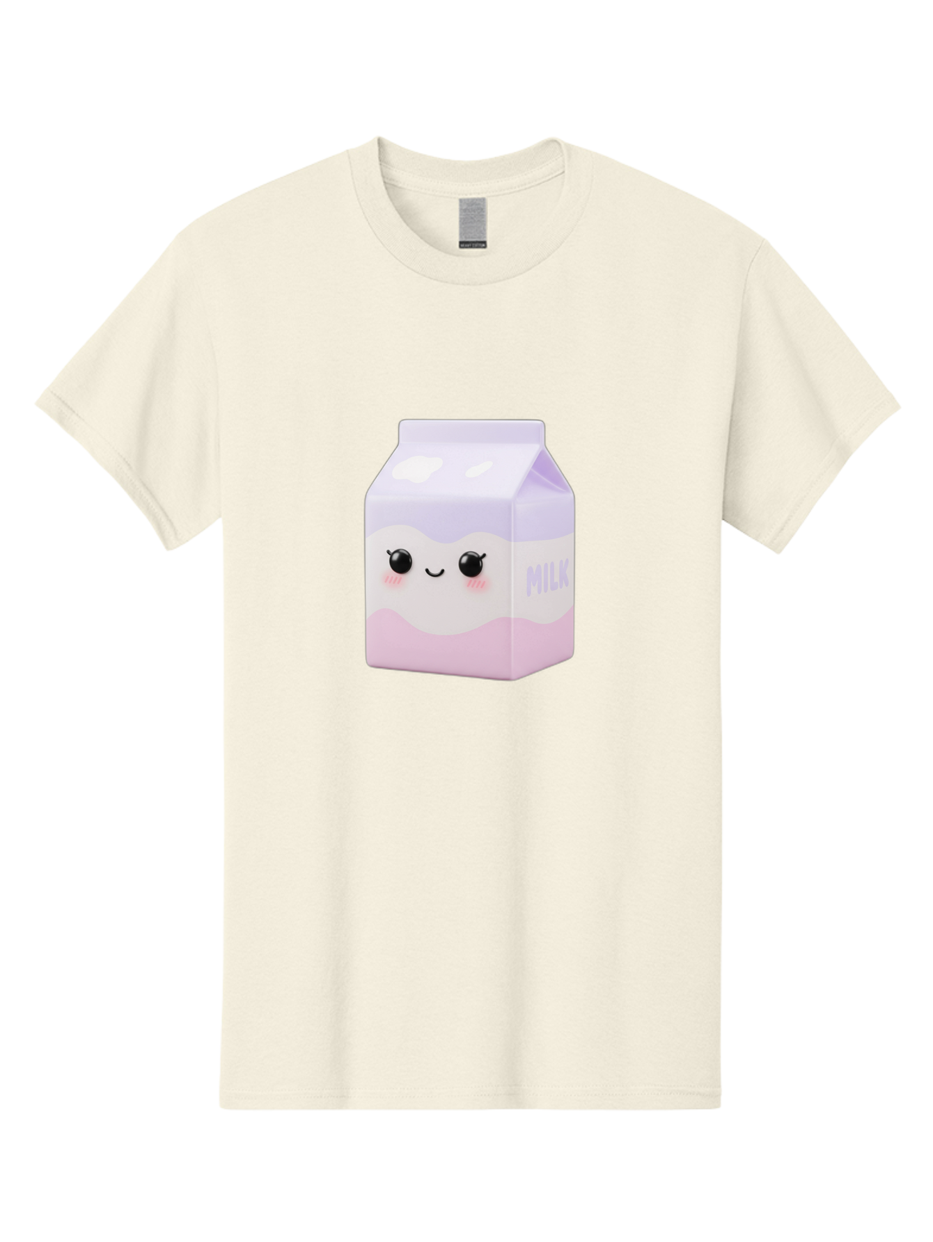 Milk-1 Men'S Graphic Tee, 100% Cotton, Comfortable Casual Summer Wear, Machine Washable, Carton Of Milk, Cute Face, Smiling Eyes, Pink Blush, Kawaii Character, Dairy Product, Funny Illustration, Purple And Pink Colors, Whimsical Design Bae496