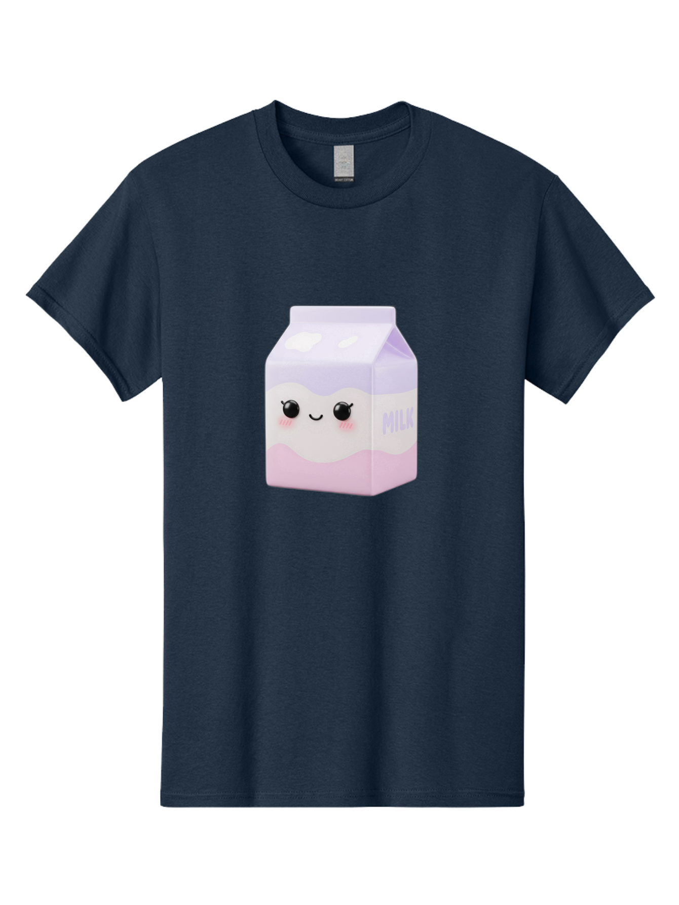 Milk-1 Men'S Graphic Tee, 100% Cotton, Comfortable Casual Summer Wear, Machine Washable, Carton Of Milk, Cute Face, Smiling Eyes, Pink Blush, Kawaii Character, Dairy Product, Funny Illustration, Purple And Pink Colors, Whimsical Design Bae496