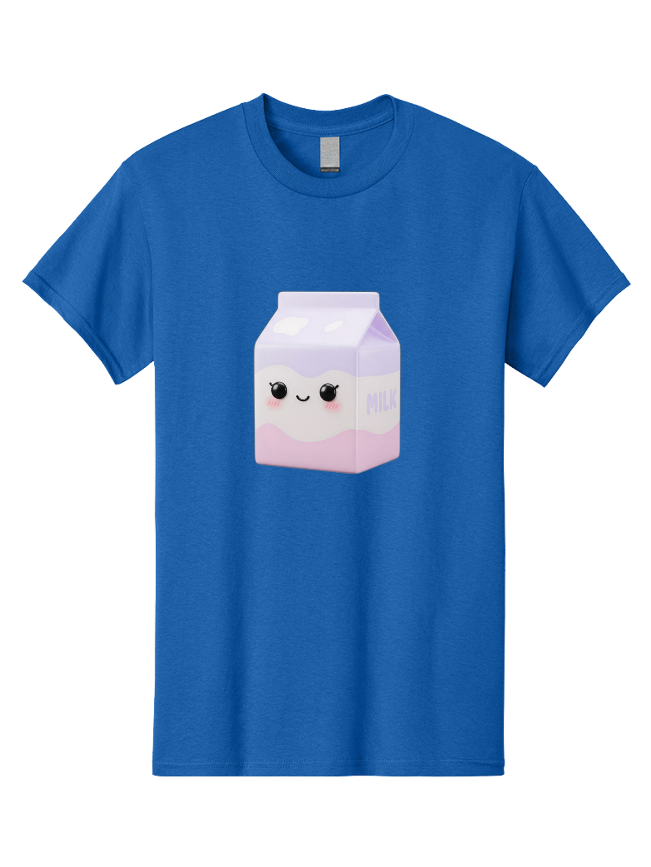 Milk-1 Men'S Graphic Tee, 100% Cotton, Comfortable Casual Summer Wear, Machine Washable, Carton Of Milk, Cute Face, Smiling Eyes, Pink Blush, Kawaii Character, Dairy Product, Funny Illustration, Purple And Pink Colors, Whimsical Design Bae496