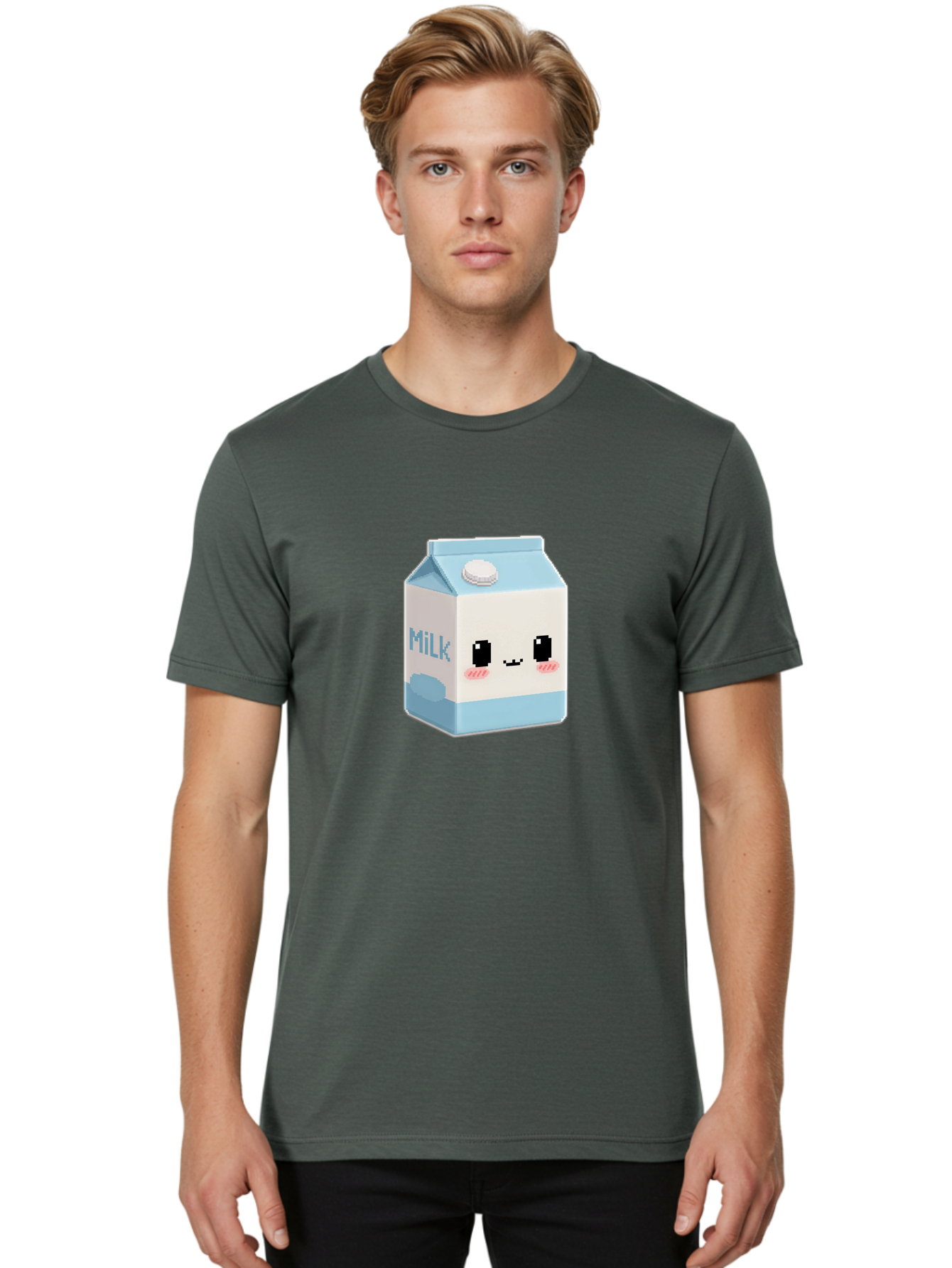 Milk-3 Men'S Graphic Tee, 100% Cotton, Comfortable Casual Summer Wear, Machine Washable, Cartoon Milk Carton, Cute Character Design, Pixel Art Style, Adorable Face, Kawaii Culture, Milk Beverage, Dairy Product, 8-Bit Aesthetic, Bae498