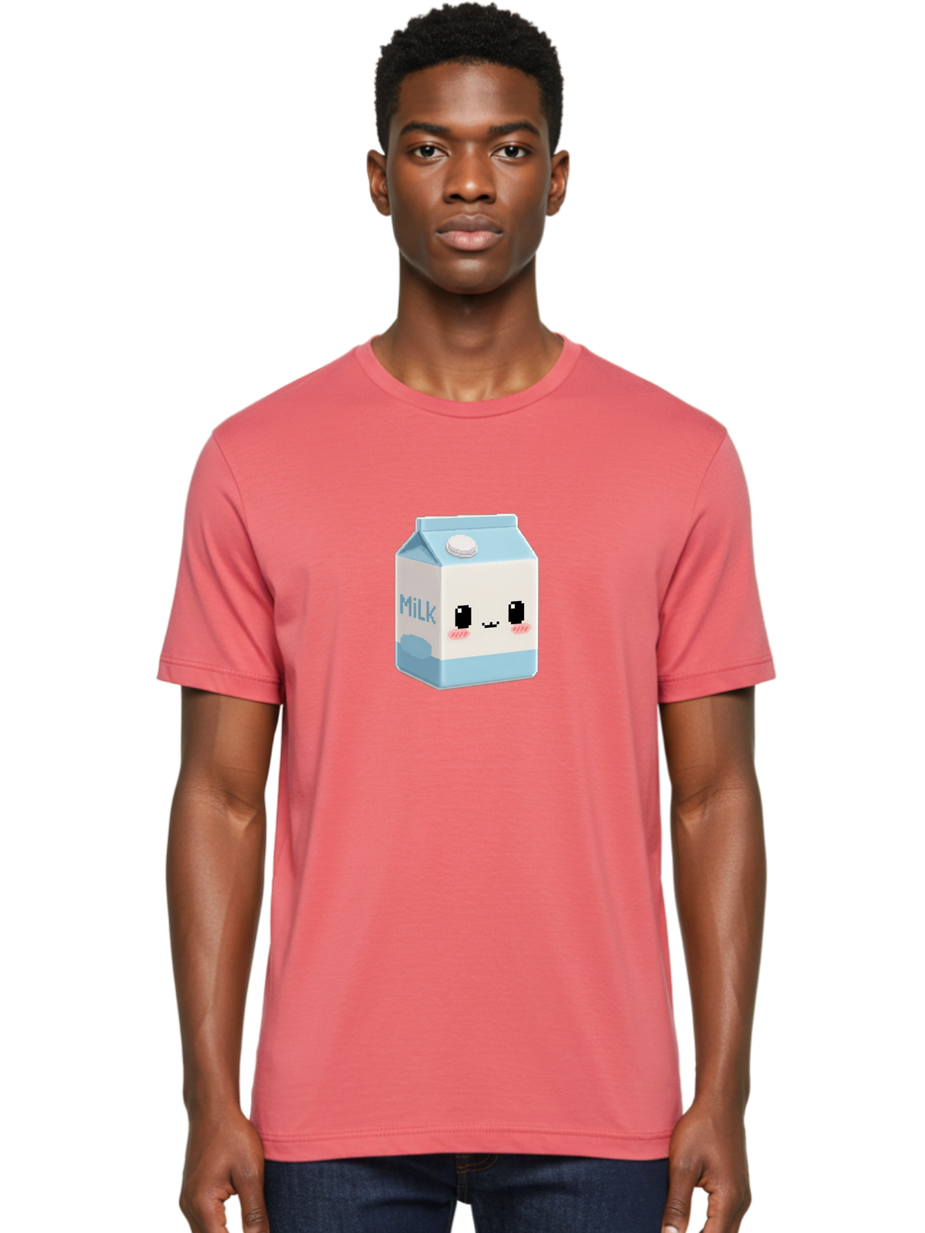 Milk-3 Men'S Graphic Tee, 100% Cotton, Comfortable Casual Summer Wear, Machine Washable, Cartoon Milk Carton, Cute Character Design, Pixel Art Style, Adorable Face, Kawaii Culture, Milk Beverage, Dairy Product, 8-Bit Aesthetic, Bae498