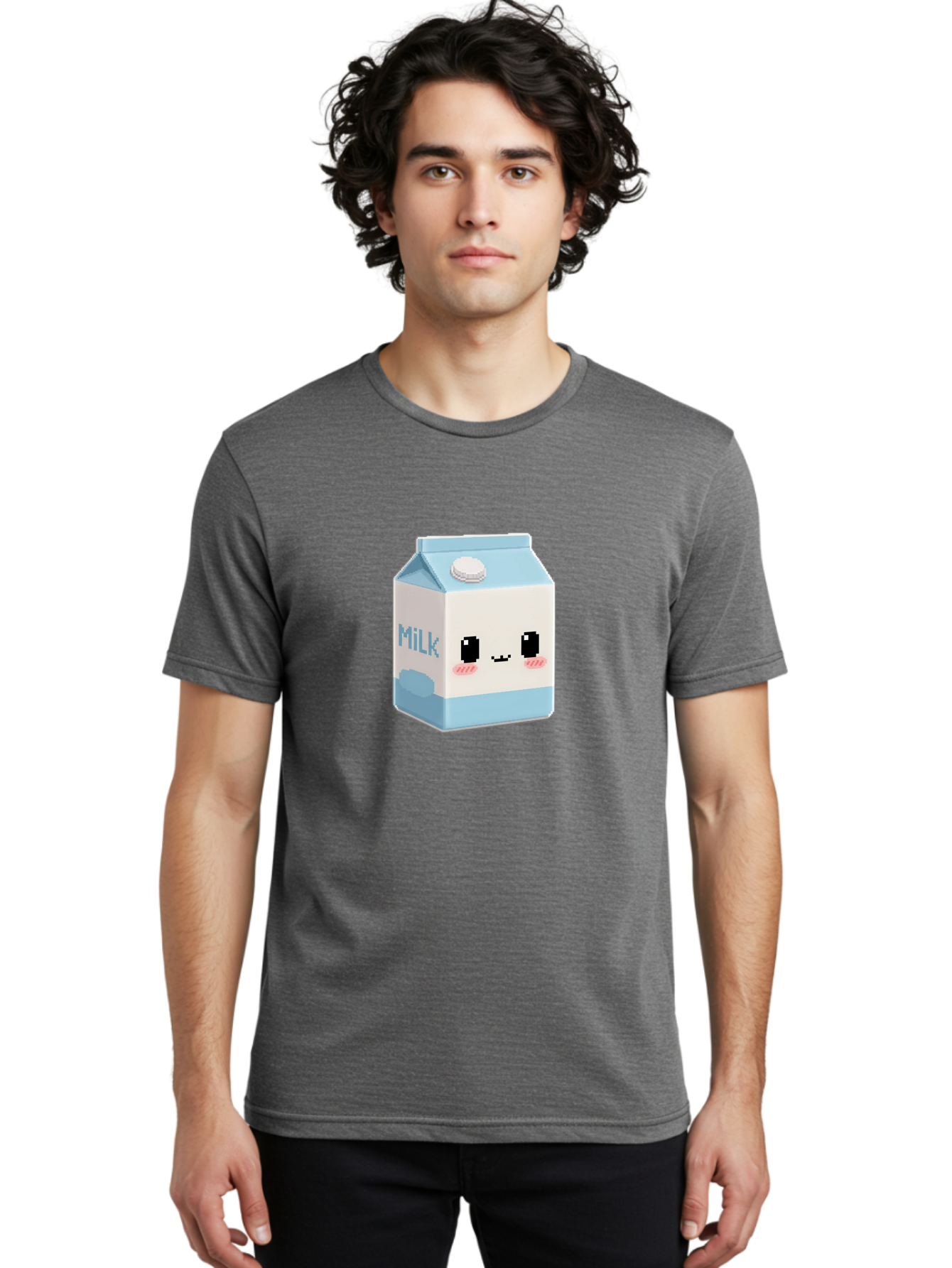 Milk-3 Men'S Graphic Tee, 100% Cotton, Comfortable Casual Summer Wear, Machine Washable, Cartoon Milk Carton, Cute Character Design, Pixel Art Style, Adorable Face, Kawaii Culture, Milk Beverage, Dairy Product, 8-Bit Aesthetic, Bae498