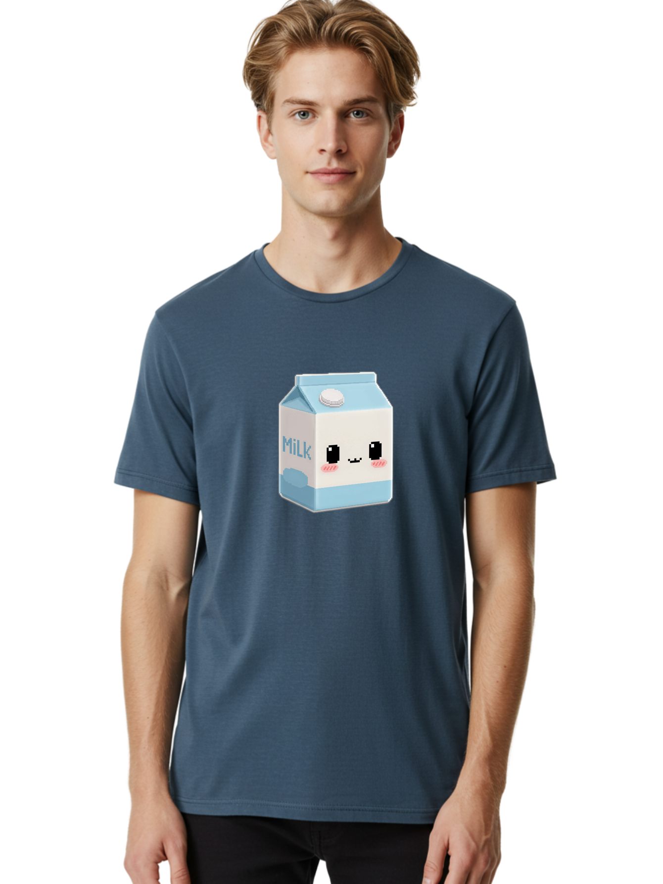 Milk-3 Men'S Graphic Tee, 100% Cotton, Comfortable Casual Summer Wear, Machine Washable, Cartoon Milk Carton, Cute Character Design, Pixel Art Style, Adorable Face, Kawaii Culture, Milk Beverage, Dairy Product, 8-Bit Aesthetic, Bae498