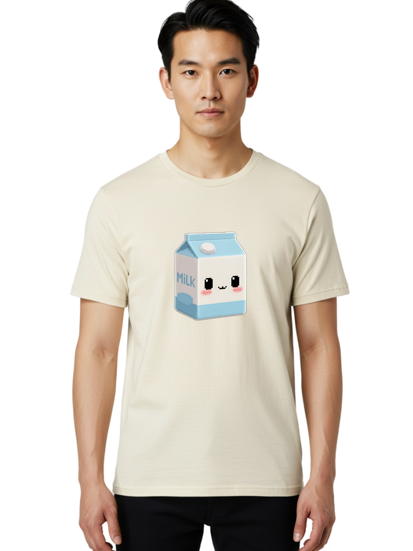 Milk-3 Men'S Graphic Tee, 100% Cotton, Comfortable Casual Summer Wear, Machine Washable, Cartoon Milk Carton, Cute Character Design, Pixel Art Style, Adorable Face, Kawaii Culture, Milk Beverage, Dairy Product, 8-Bit Aesthetic, Bae498