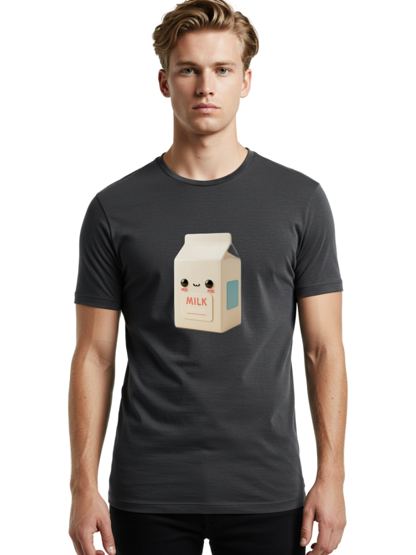 Milk-4 Men'S Graphic Tee, 100% Cotton, Comfortable Casual Summer Wear, Machine Washable, Carton With Face, Cute Character, Kawaii, Adorable, Milk Carton, Funny Expression, Playful Design, Happy Face, Cartoon-Style Bae499