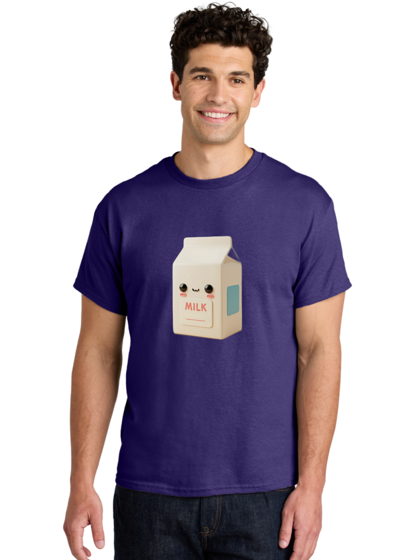 Milk-4 Men'S Graphic Tee, 100% Cotton, Comfortable Casual Summer Wear, Machine Washable, Carton With Face, Cute Character, Kawaii, Adorable, Milk Carton, Funny Expression, Playful Design, Happy Face, Cartoon-Style Bae499