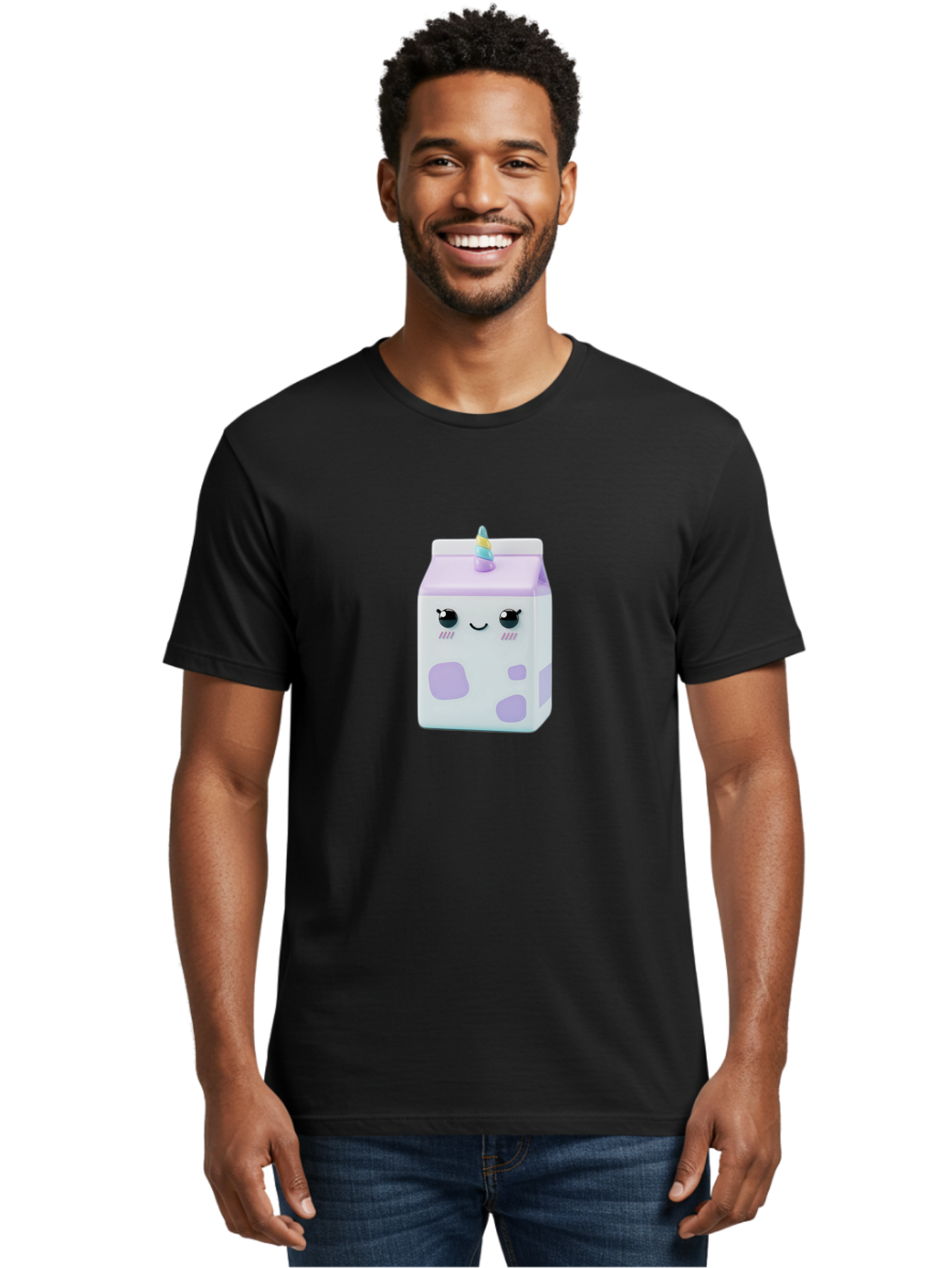 Milk-Carton-1 Men'S Graphic Tee, 100% Cotton, Comfortable Casual Summer Wear, Machine Washable, Milk Carton, Cartoon Character, Unicorn Horn, Purple And White, Cute Design, Funny Face, Kawaii, Playful, Whimsical, Charming, Bae501