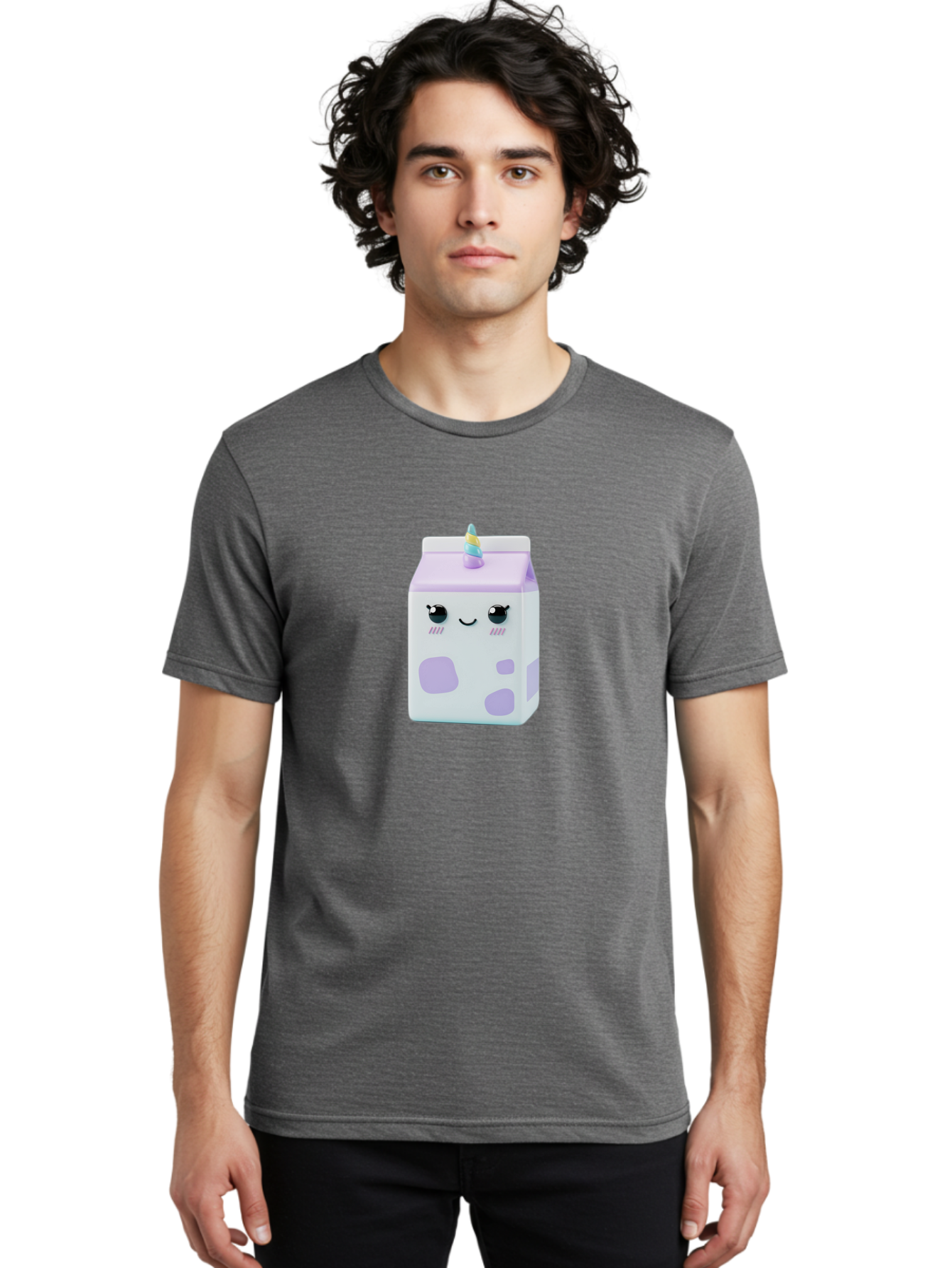 Milk-Carton-1 Men'S Graphic Tee, 100% Cotton, Comfortable Casual Summer Wear, Machine Washable, Milk Carton, Cartoon Character, Unicorn Horn, Purple And White, Cute Design, Funny Face, Kawaii, Playful, Whimsical, Charming, Bae501