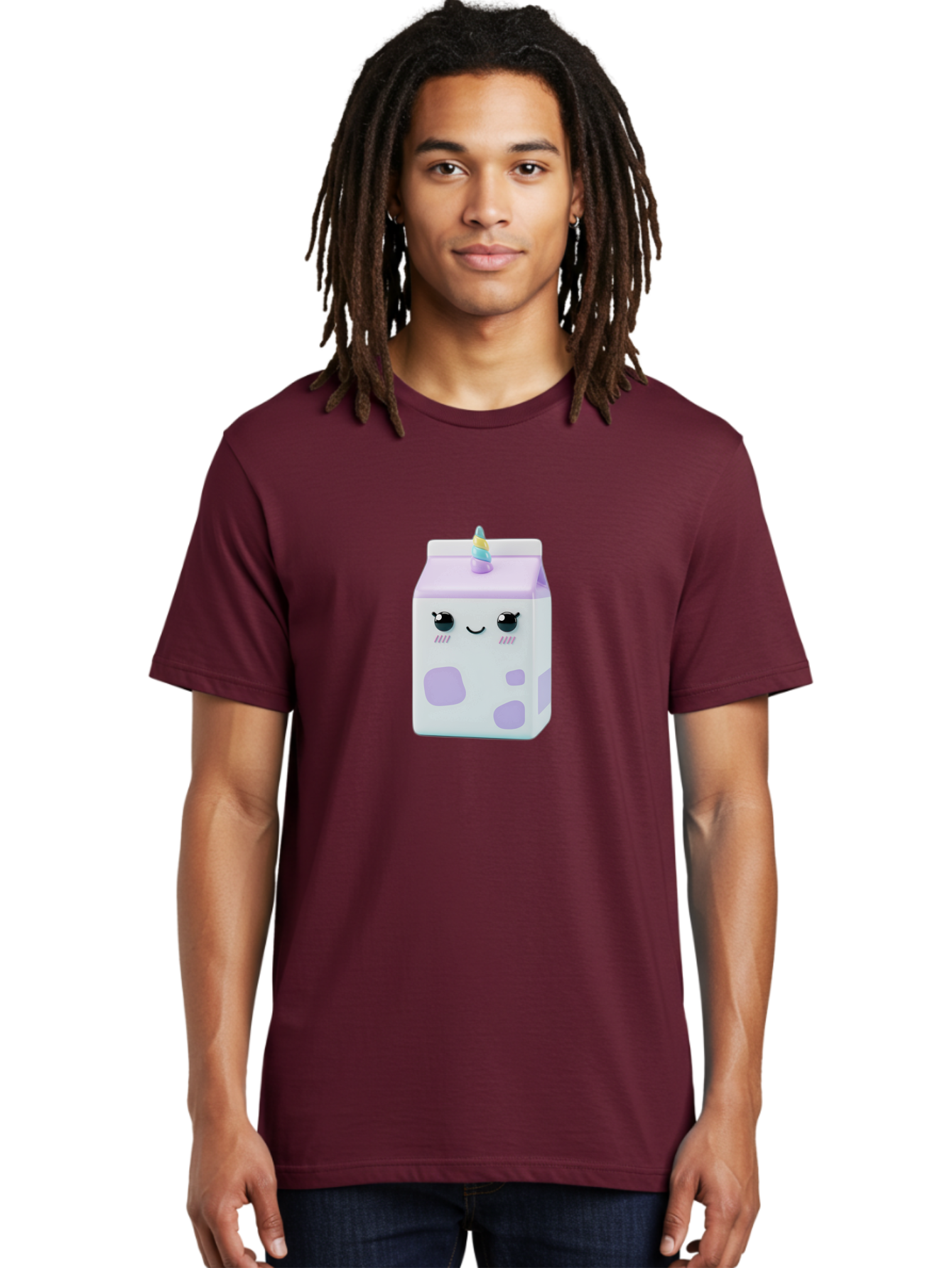 Milk-Carton-1 Men'S Graphic Tee, 100% Cotton, Comfortable Casual Summer Wear, Machine Washable, Milk Carton, Cartoon Character, Unicorn Horn, Purple And White, Cute Design, Funny Face, Kawaii, Playful, Whimsical, Charming, Bae501