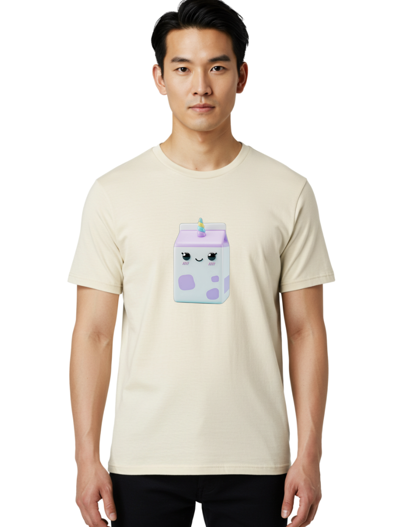 Milk-Carton-1 Men'S Graphic Tee, 100% Cotton, Comfortable Casual Summer Wear, Machine Washable, Milk Carton, Cartoon Character, Unicorn Horn, Purple And White, Cute Design, Funny Face, Kawaii, Playful, Whimsical, Charming, Bae501