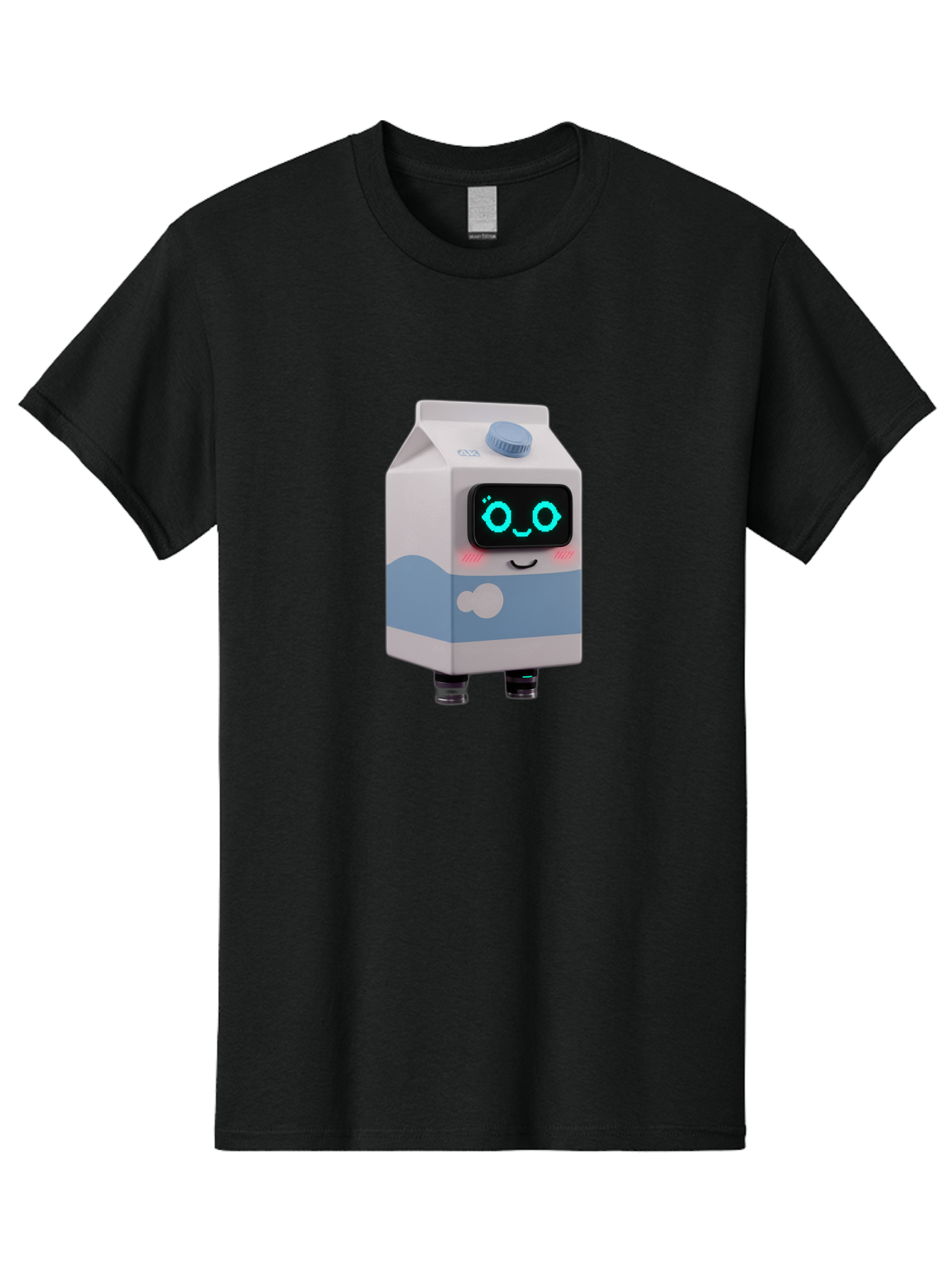 Milk-Carton-Robot Men'S Graphic Tee, 100% Cotton, Comfortable Casual Summer Wear, Machine Washable, Cartoon Milk Carton, Robot Character, Glowing Blue Eyes, Smiling Face, Cute Design, Childrens Illustration, 3D Rendering, Fun And Playful, Bae502