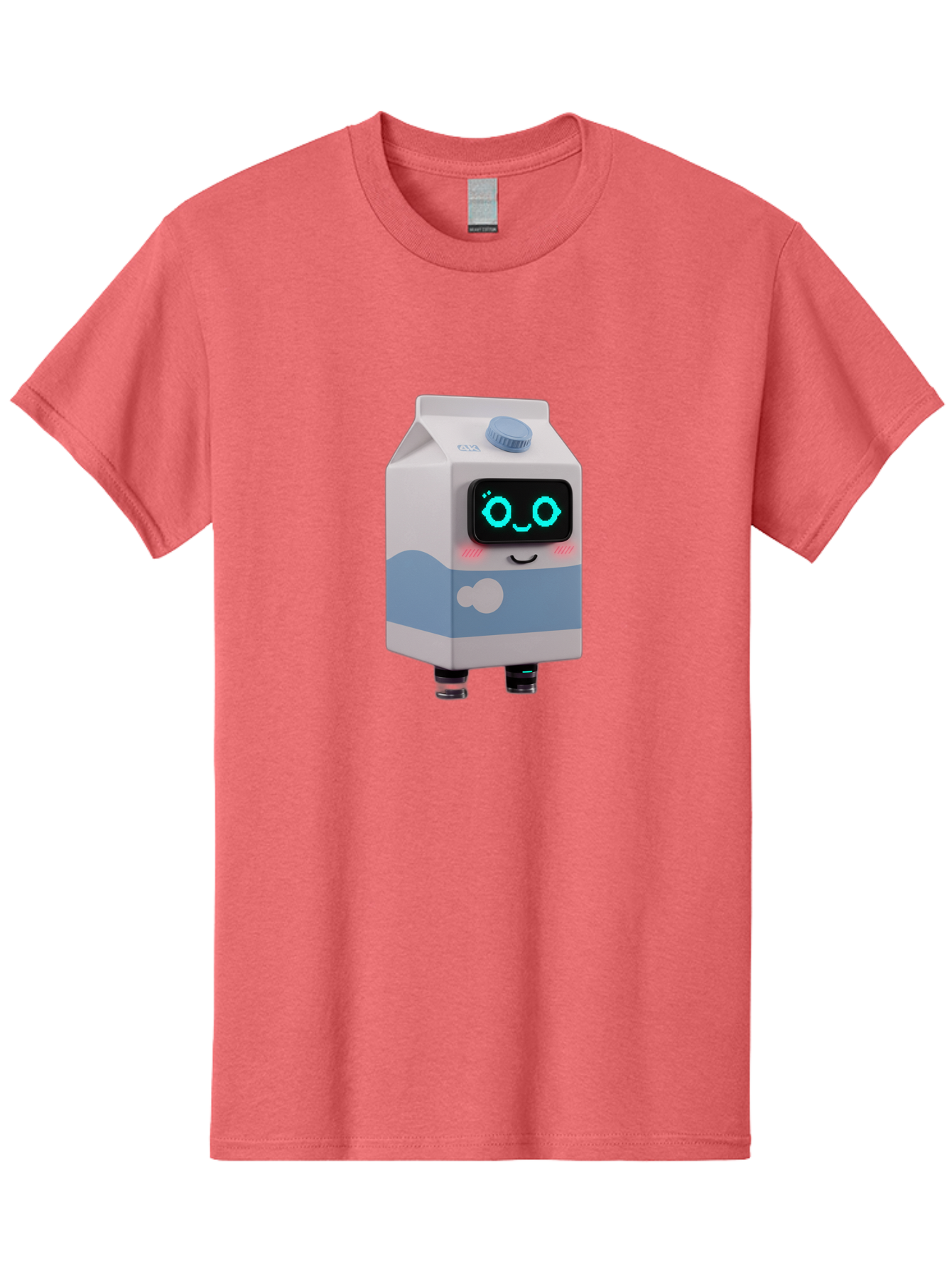 Milk-Carton-Robot Men'S Graphic Tee, 100% Cotton, Comfortable Casual Summer Wear, Machine Washable, Cartoon Milk Carton, Robot Character, Glowing Blue Eyes, Smiling Face, Cute Design, Childrens Illustration, 3D Rendering, Fun And Playful, Bae502