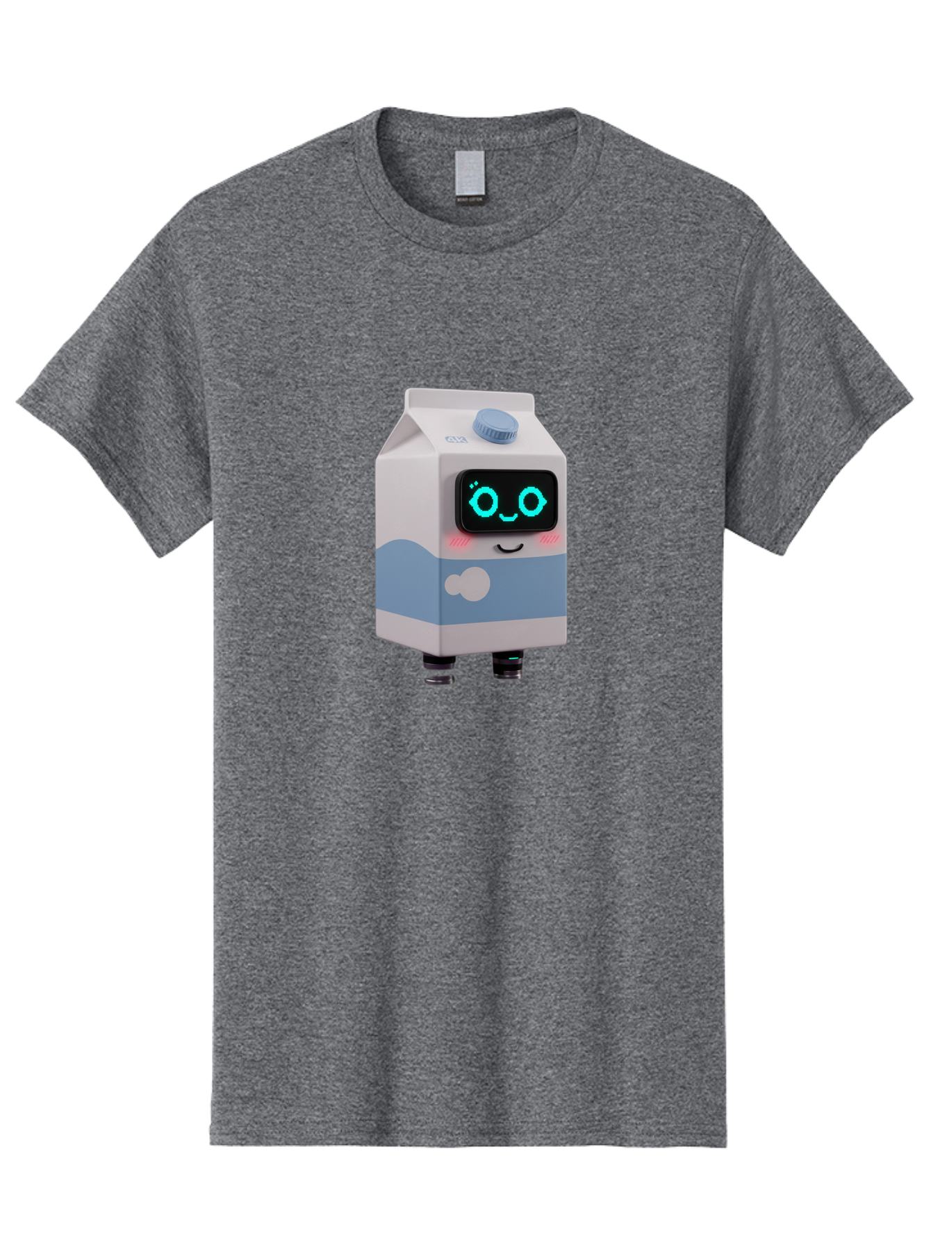 Milk-Carton-Robot Men'S Graphic Tee, 100% Cotton, Comfortable Casual Summer Wear, Machine Washable, Cartoon Milk Carton, Robot Character, Glowing Blue Eyes, Smiling Face, Cute Design, Childrens Illustration, 3D Rendering, Fun And Playful, Bae502