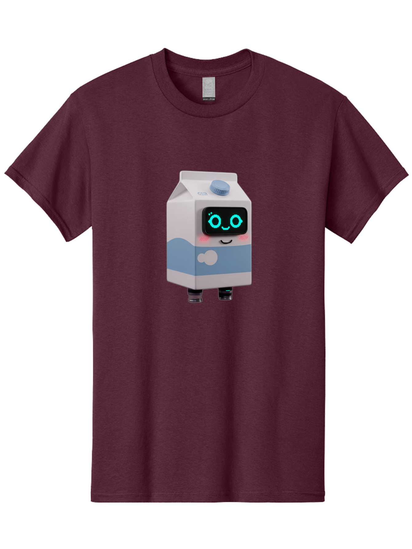 Milk-Carton-Robot Men'S Graphic Tee, 100% Cotton, Comfortable Casual Summer Wear, Machine Washable, Cartoon Milk Carton, Robot Character, Glowing Blue Eyes, Smiling Face, Cute Design, Childrens Illustration, 3D Rendering, Fun And Playful, Bae502