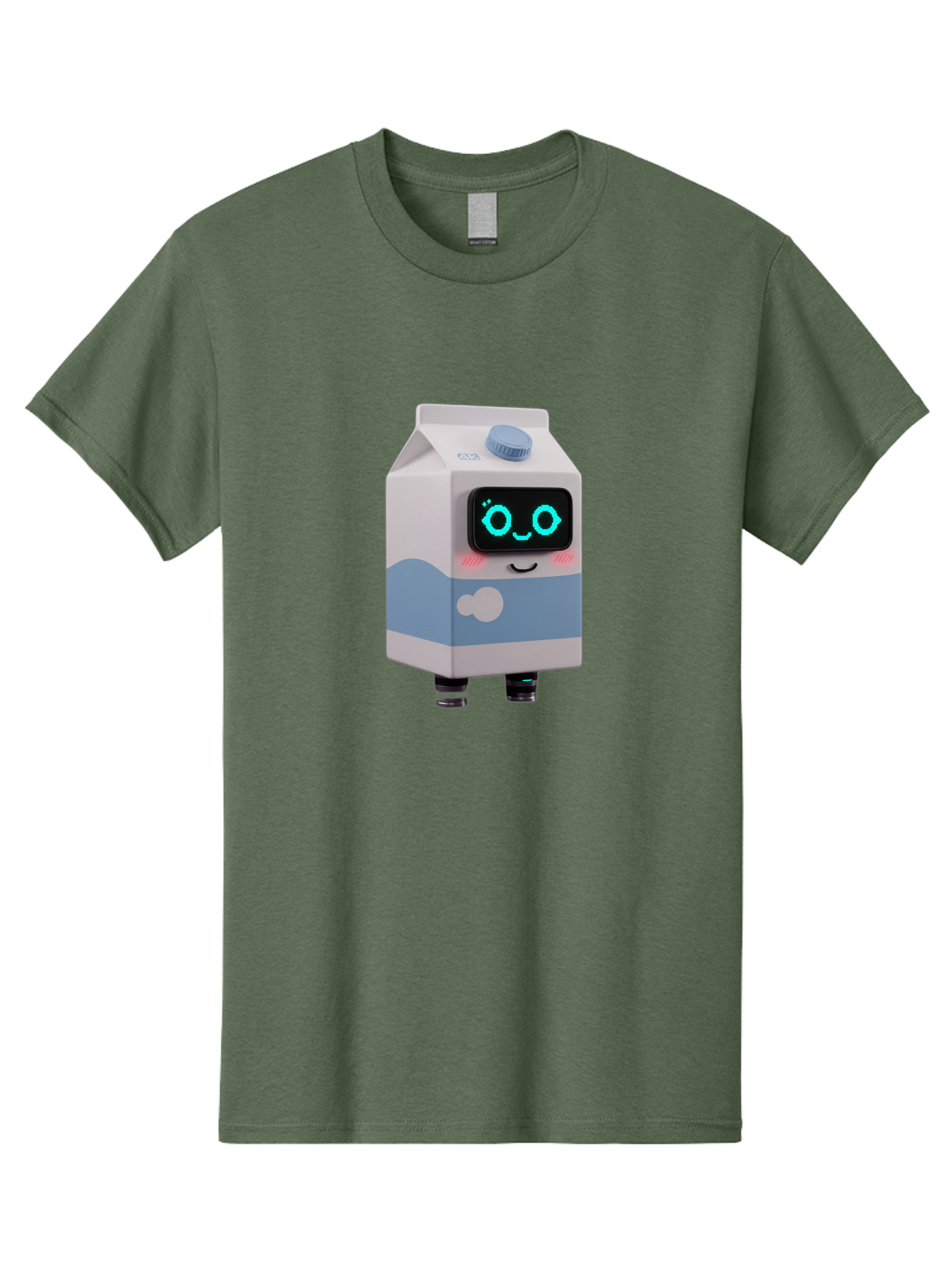 Milk-Carton-Robot Men'S Graphic Tee, 100% Cotton, Comfortable Casual Summer Wear, Machine Washable, Cartoon Milk Carton, Robot Character, Glowing Blue Eyes, Smiling Face, Cute Design, Childrens Illustration, 3D Rendering, Fun And Playful, Bae502