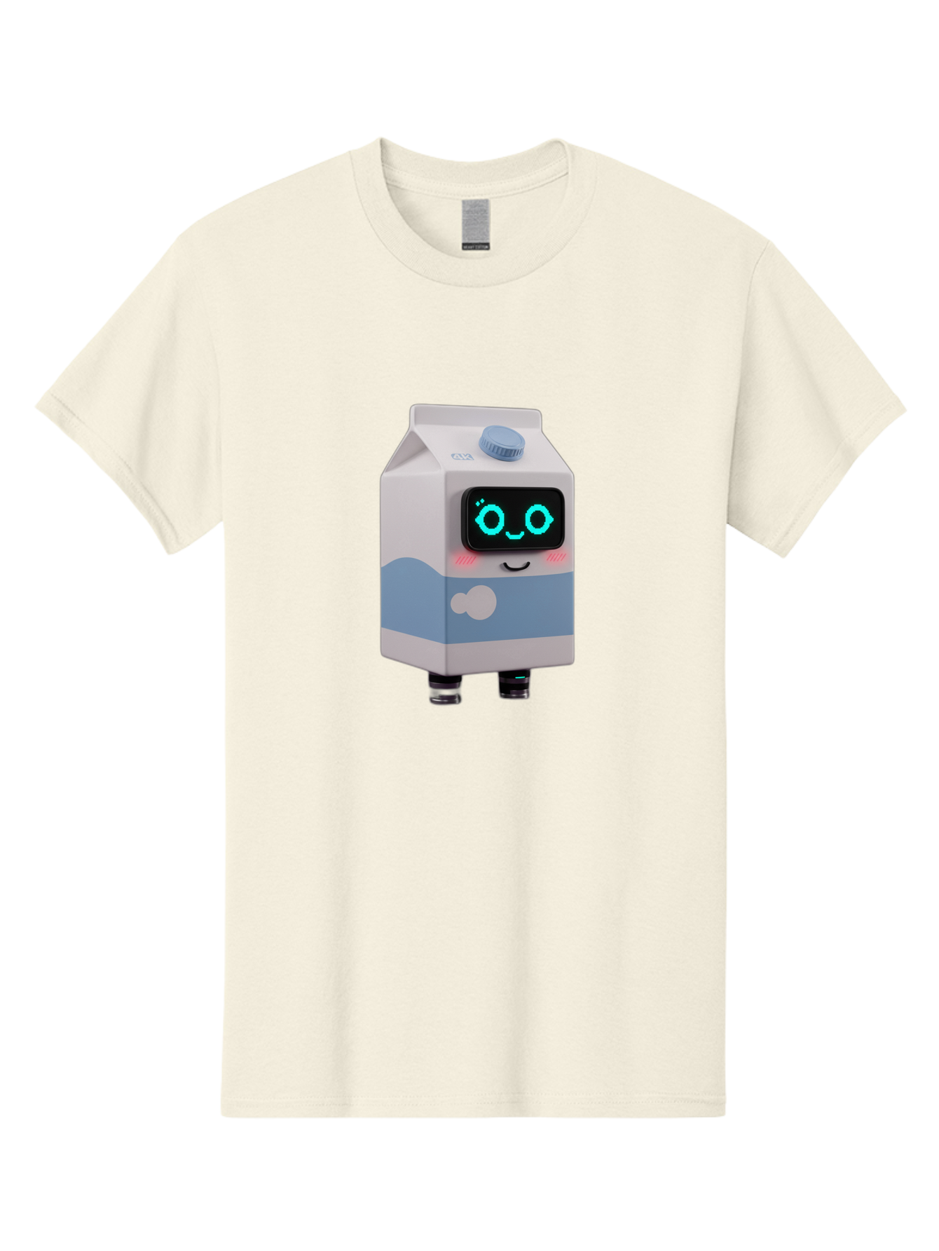 Milk-Carton-Robot Men'S Graphic Tee, 100% Cotton, Comfortable Casual Summer Wear, Machine Washable, Cartoon Milk Carton, Robot Character, Glowing Blue Eyes, Smiling Face, Cute Design, Childrens Illustration, 3D Rendering, Fun And Playful, Bae502