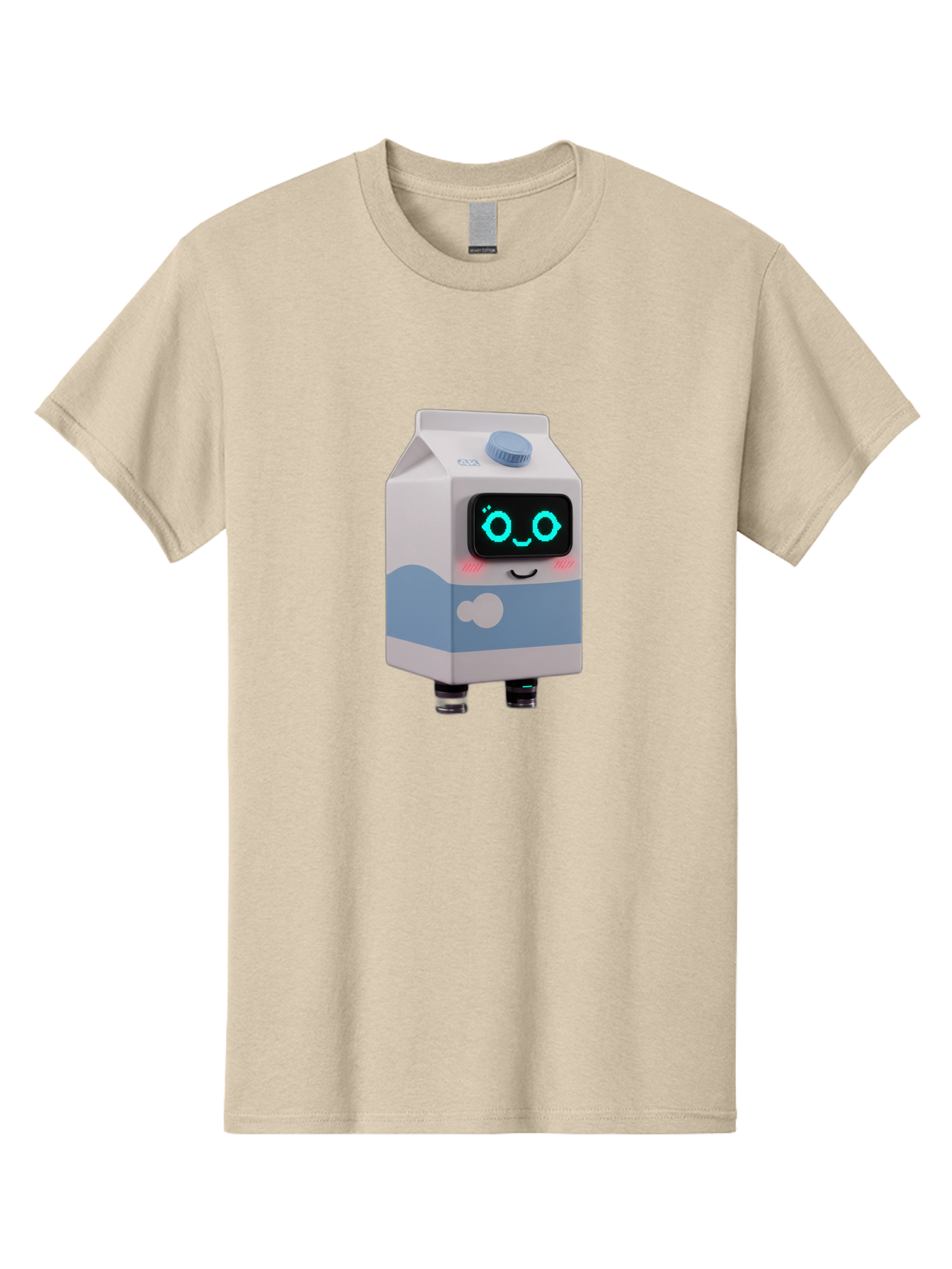 Milk-Carton-Robot Men'S Graphic Tee, 100% Cotton, Comfortable Casual Summer Wear, Machine Washable, Cartoon Milk Carton, Robot Character, Glowing Blue Eyes, Smiling Face, Cute Design, Childrens Illustration, 3D Rendering, Fun And Playful, Bae502