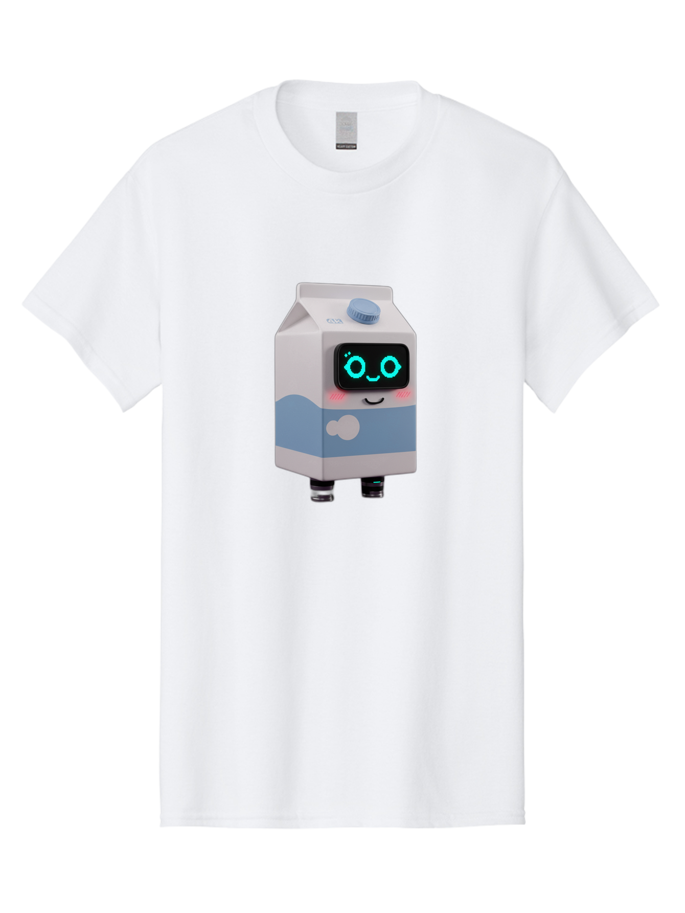Milk-Carton-Robot Men'S Graphic Tee, 100% Cotton, Comfortable Casual Summer Wear, Machine Washable, Cartoon Milk Carton, Robot Character, Glowing Blue Eyes, Smiling Face, Cute Design, Childrens Illustration, 3D Rendering, Fun And Playful, Bae502