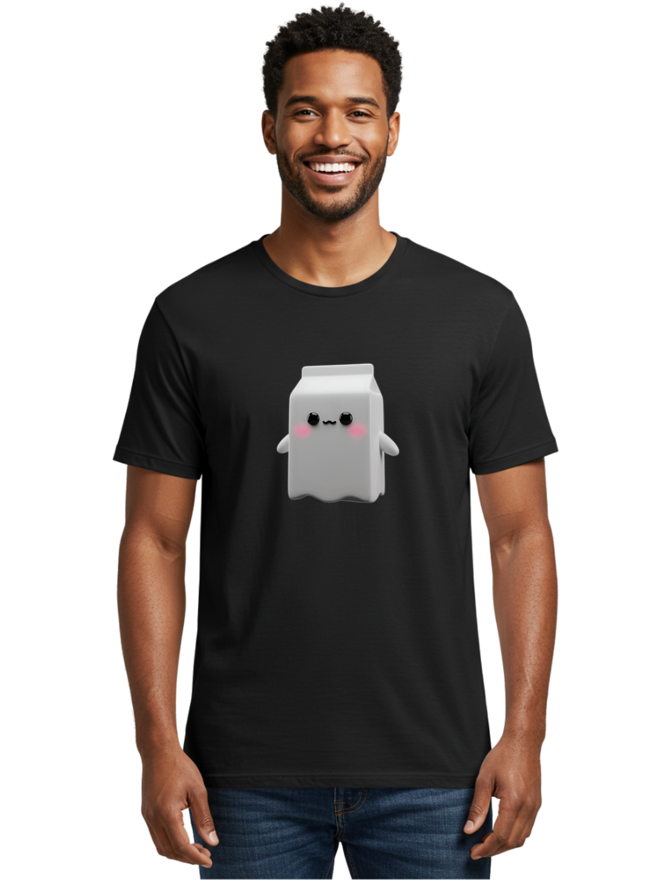 Milk-Carton Men'S Graphic Tee, 100% Cotton, Comfortable Casual Summer Wear, Machine Washable, Cartoon Milk Carton, Kawaii Character, Cute Milk, Adorable Illustration, Pink Blush Cheeks, Squiggly Mouth, 3D Animation, Whimsical Design, Bae503
