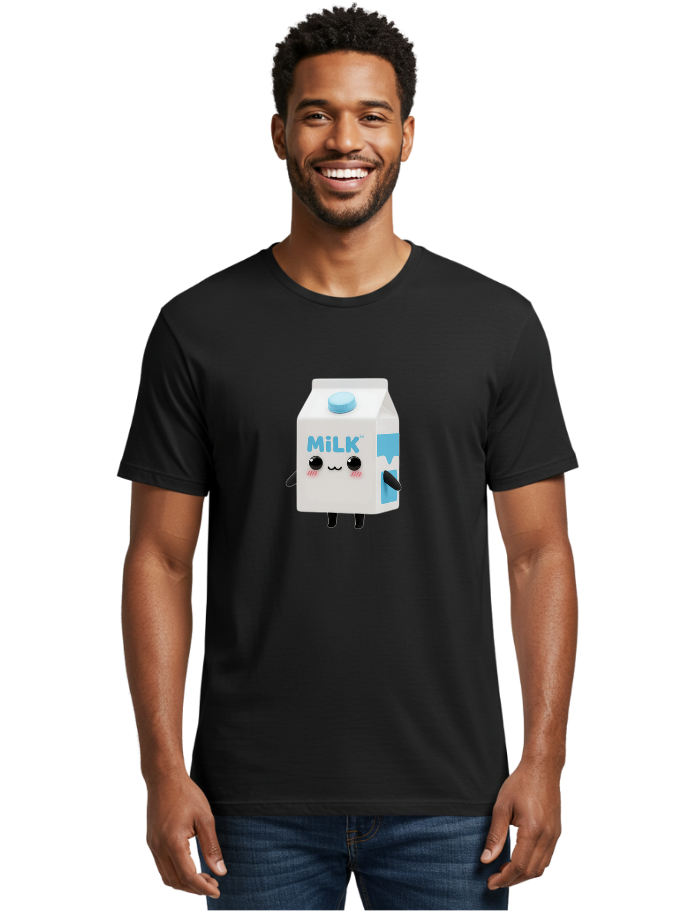 Milk Men'S Graphic Tee, 100% Cotton, Comfortable Casual Summer Wear, Machine Washable, Cartoon Milk Carton, Illustrated Beverage, Cute Character Design, Funny Packaging, Dairy Product, Kawaii Culture, Cartoon Character Bae504