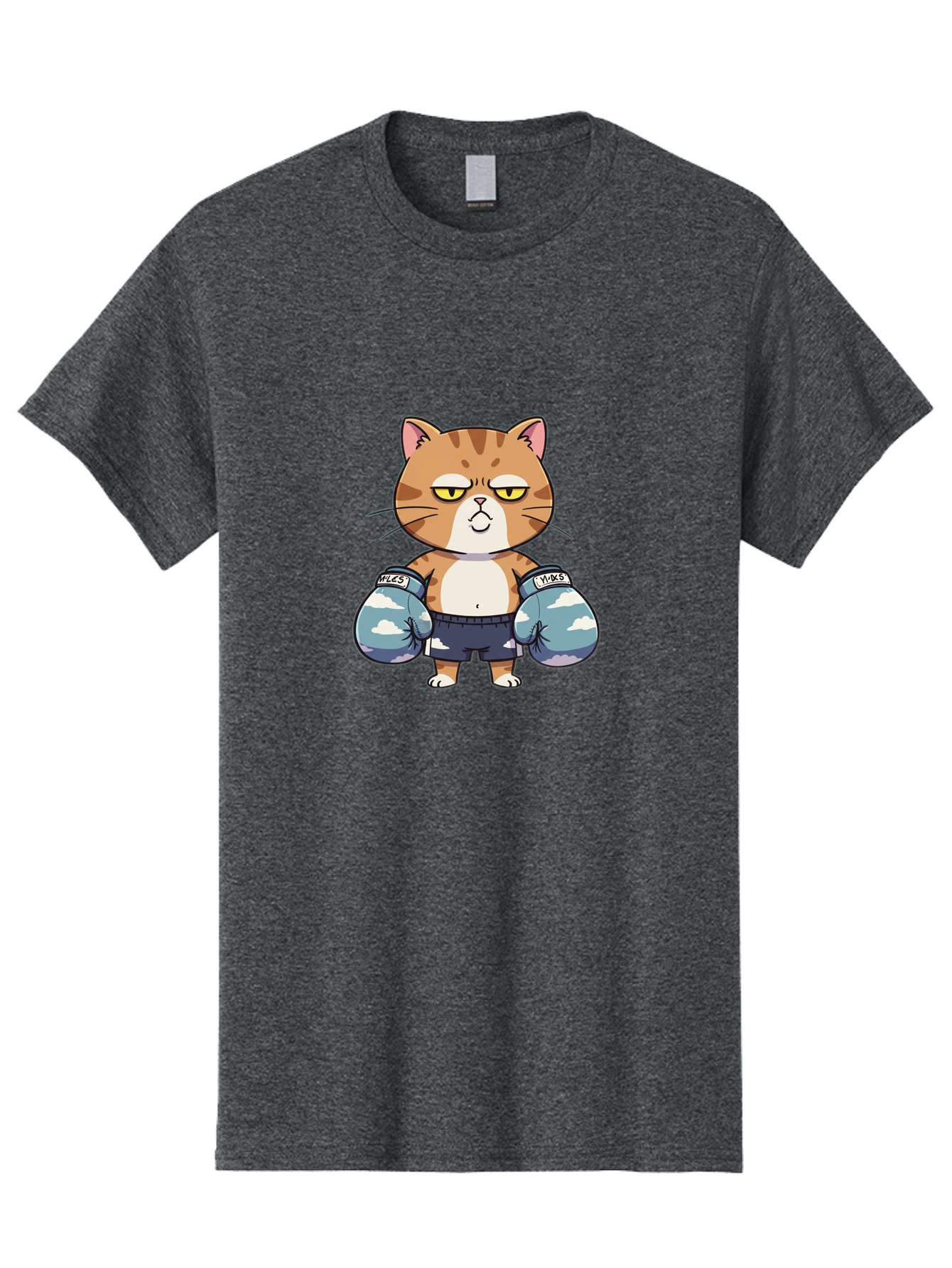 Milo-Cat Men'S Graphic Tee, 100% Cotton, Comfortable Casual Summer Wear, Machine Washable, Cartoon Cat, Boxing Gloves, Meows, Cat Boxing, Funny Cat, Animal Character, Cartoon Character, Boxing Cat, Feline, Cat With Gloves, Cat In Shorts Bae505