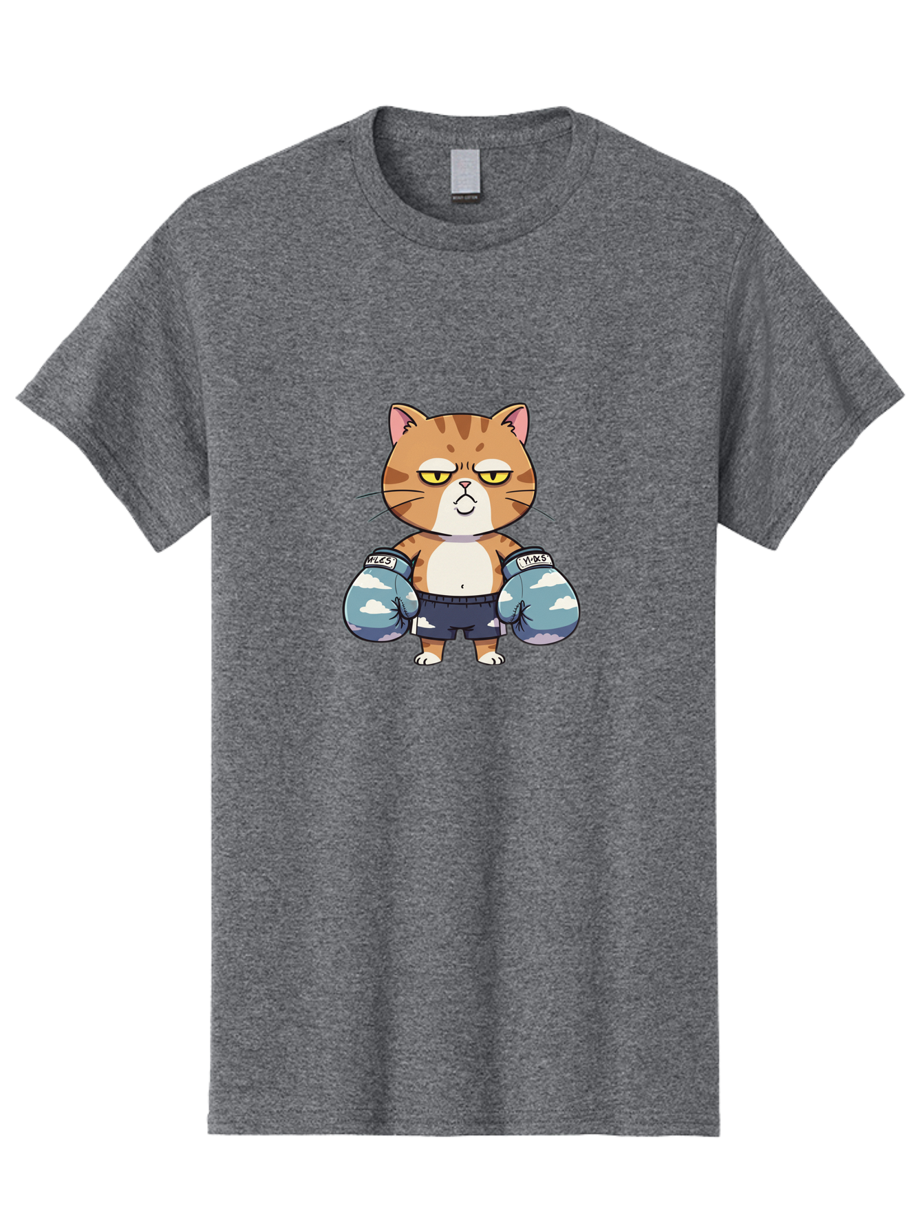 Milo-Cat Men'S Graphic Tee, 100% Cotton, Comfortable Casual Summer Wear, Machine Washable, Cartoon Cat, Boxing Gloves, Meows, Cat Boxing, Funny Cat, Animal Character, Cartoon Character, Boxing Cat, Feline, Cat With Gloves, Cat In Shorts Bae505