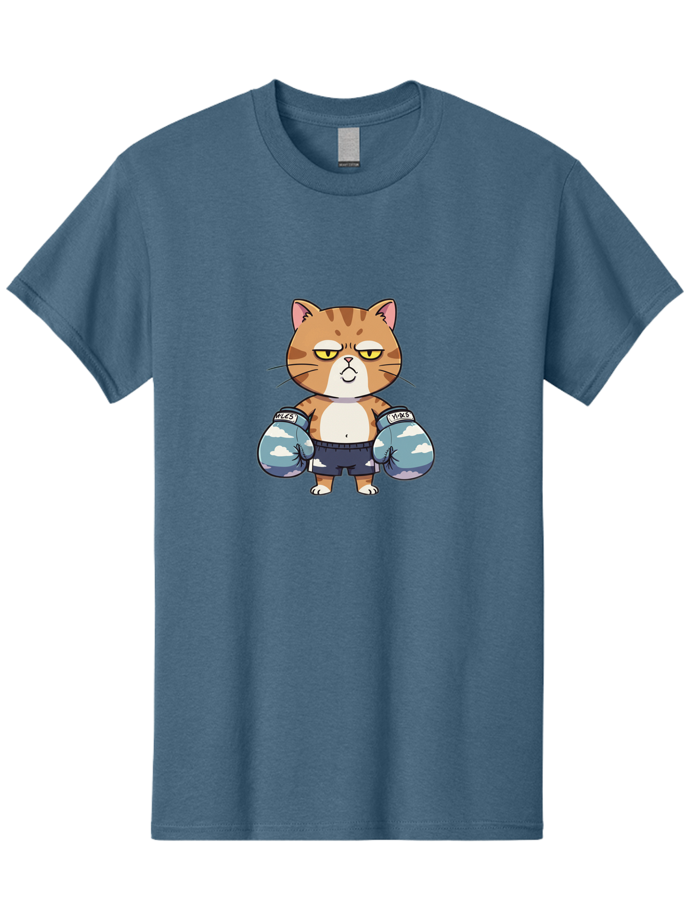 Milo-Cat Men'S Graphic Tee, 100% Cotton, Comfortable Casual Summer Wear, Machine Washable, Cartoon Cat, Boxing Gloves, Meows, Cat Boxing, Funny Cat, Animal Character, Cartoon Character, Boxing Cat, Feline, Cat With Gloves, Cat In Shorts Bae505