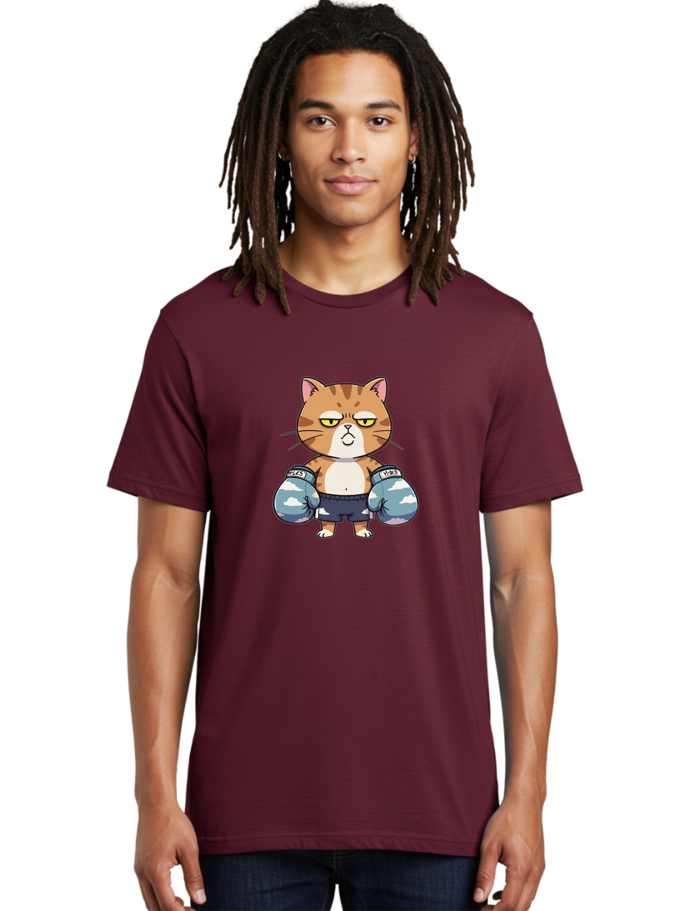 Milo-Cat Men'S Graphic Tee, 100% Cotton, Comfortable Casual Summer Wear, Machine Washable, Cartoon Cat, Boxing Gloves, Meows, Cat Boxing, Funny Cat, Animal Character, Cartoon Character, Boxing Cat, Feline, Cat With Gloves, Cat In Shorts Bae505