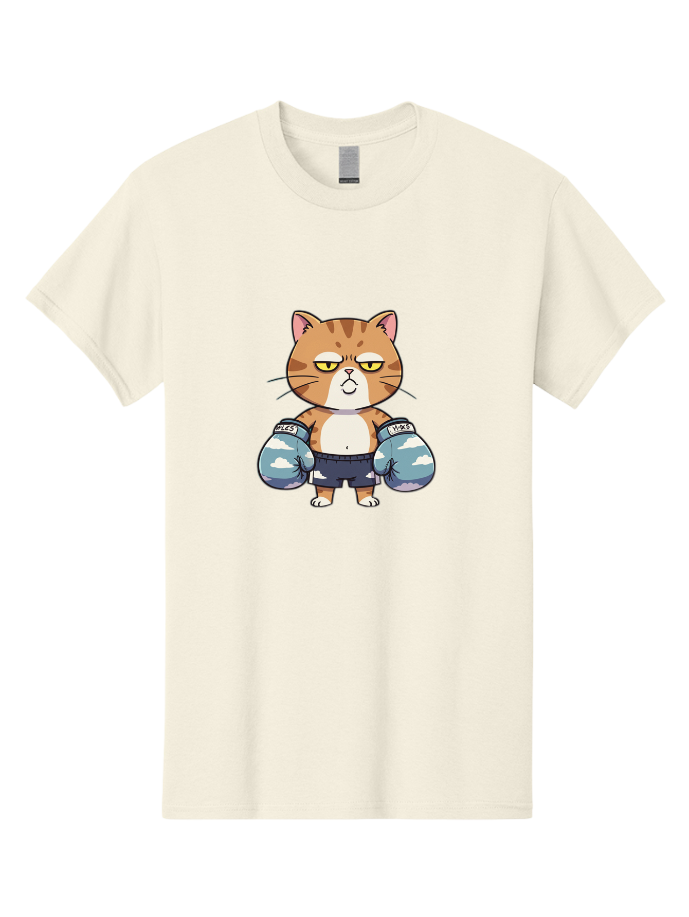 Milo-Cat Men'S Graphic Tee, 100% Cotton, Comfortable Casual Summer Wear, Machine Washable, Cartoon Cat, Boxing Gloves, Meows, Cat Boxing, Funny Cat, Animal Character, Cartoon Character, Boxing Cat, Feline, Cat With Gloves, Cat In Shorts Bae505