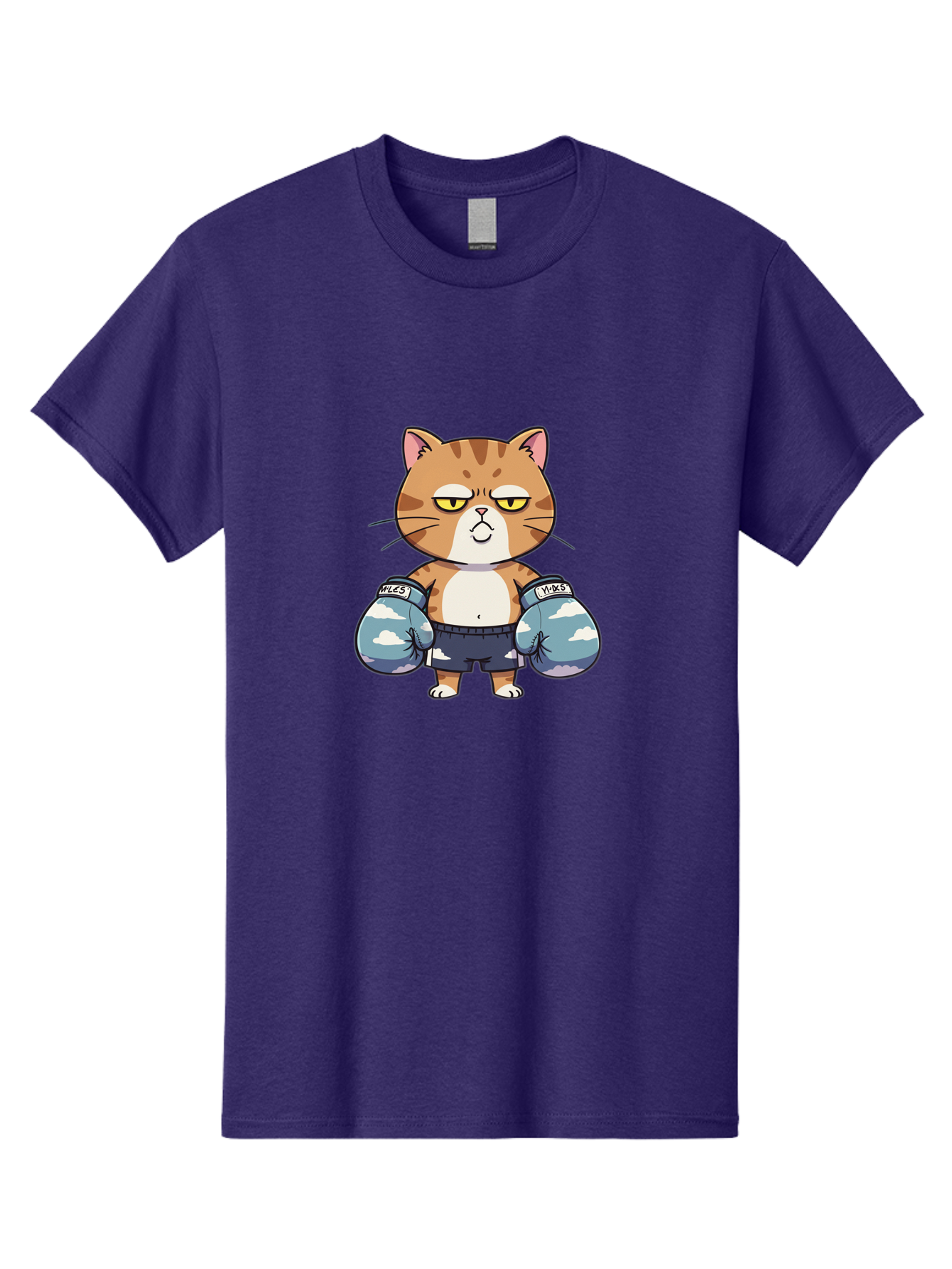 Milo-Cat Men'S Graphic Tee, 100% Cotton, Comfortable Casual Summer Wear, Machine Washable, Cartoon Cat, Boxing Gloves, Meows, Cat Boxing, Funny Cat, Animal Character, Cartoon Character, Boxing Cat, Feline, Cat With Gloves, Cat In Shorts Bae505