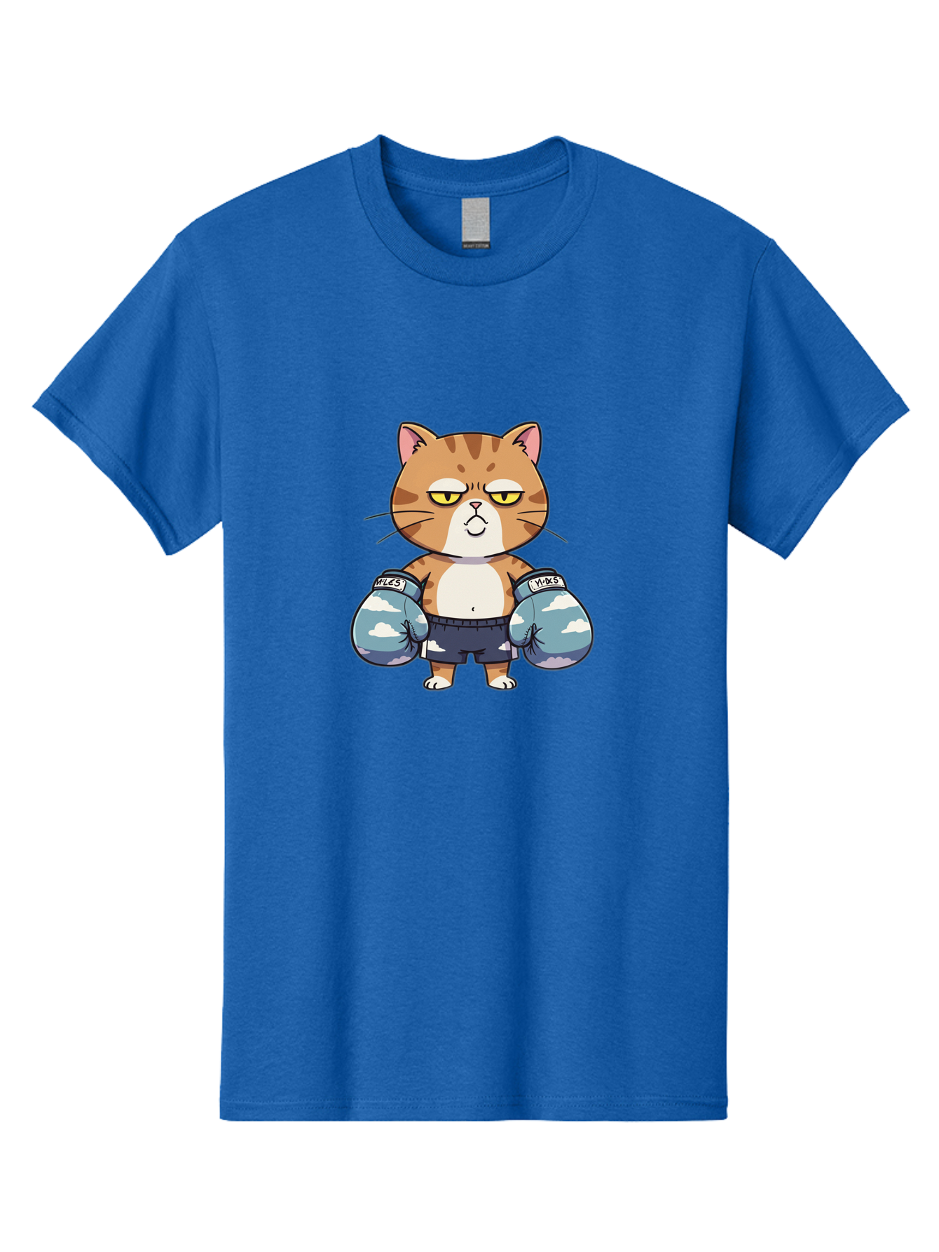 Milo-Cat Men'S Graphic Tee, 100% Cotton, Comfortable Casual Summer Wear, Machine Washable, Cartoon Cat, Boxing Gloves, Meows, Cat Boxing, Funny Cat, Animal Character, Cartoon Character, Boxing Cat, Feline, Cat With Gloves, Cat In Shorts Bae505