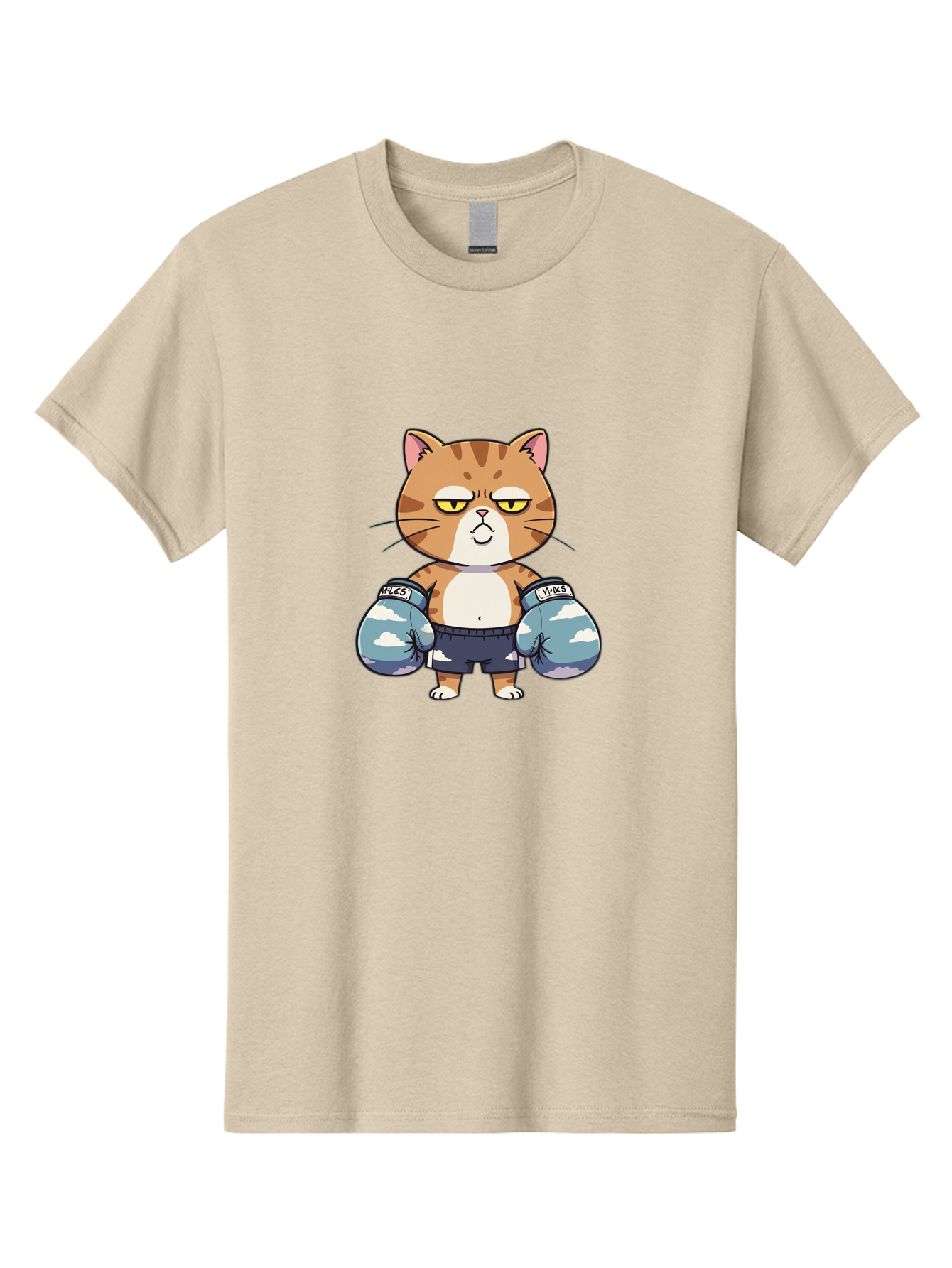 Milo-Cat Men'S Graphic Tee, 100% Cotton, Comfortable Casual Summer Wear, Machine Washable, Cartoon Cat, Boxing Gloves, Meows, Cat Boxing, Funny Cat, Animal Character, Cartoon Character, Boxing Cat, Feline, Cat With Gloves, Cat In Shorts Bae505