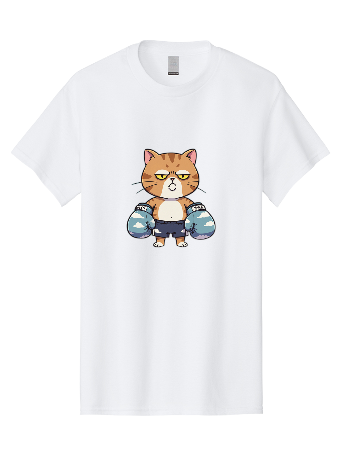 Milo-Cat Men'S Graphic Tee, 100% Cotton, Comfortable Casual Summer Wear, Machine Washable, Cartoon Cat, Boxing Gloves, Meows, Cat Boxing, Funny Cat, Animal Character, Cartoon Character, Boxing Cat, Feline, Cat With Gloves, Cat In Shorts Bae505