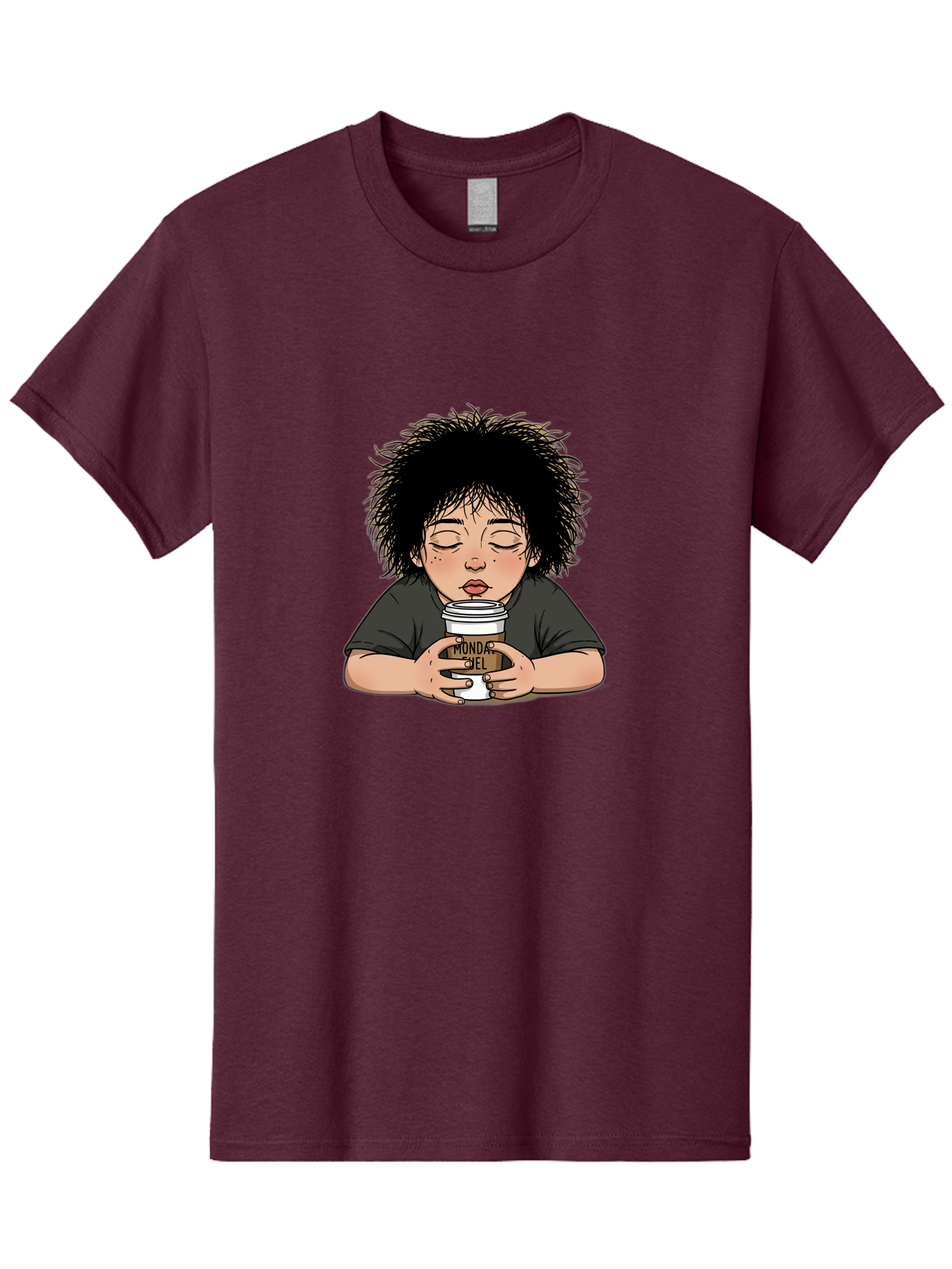 Monda-Ciel-Coffee Men'S Graphic Tee, 100% Cotton, Comfortable Casual Summer Wear, Machine Washable, Cartoon Child Drinking Coffee, Monda Jiel Coffee Cup, Relaxed Atmosphere, Coffee Culture, Morning Ritual, Coffee Lover, Black Coffee Bae507