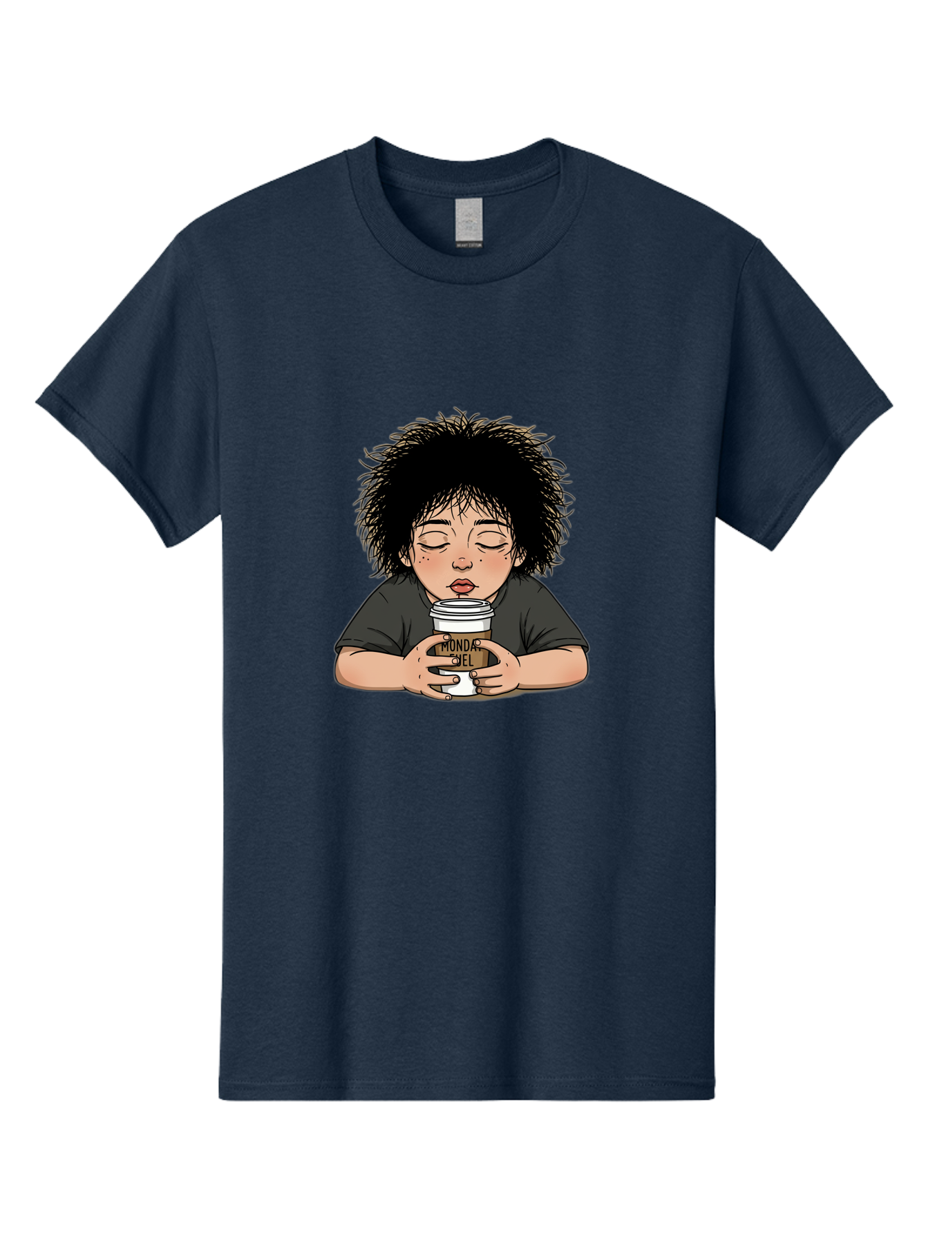 Monda-Ciel-Coffee Men'S Graphic Tee, 100% Cotton, Comfortable Casual Summer Wear, Machine Washable, Cartoon Child Drinking Coffee, Monda Jiel Coffee Cup, Relaxed Atmosphere, Coffee Culture, Morning Ritual, Coffee Lover, Black Coffee Bae507