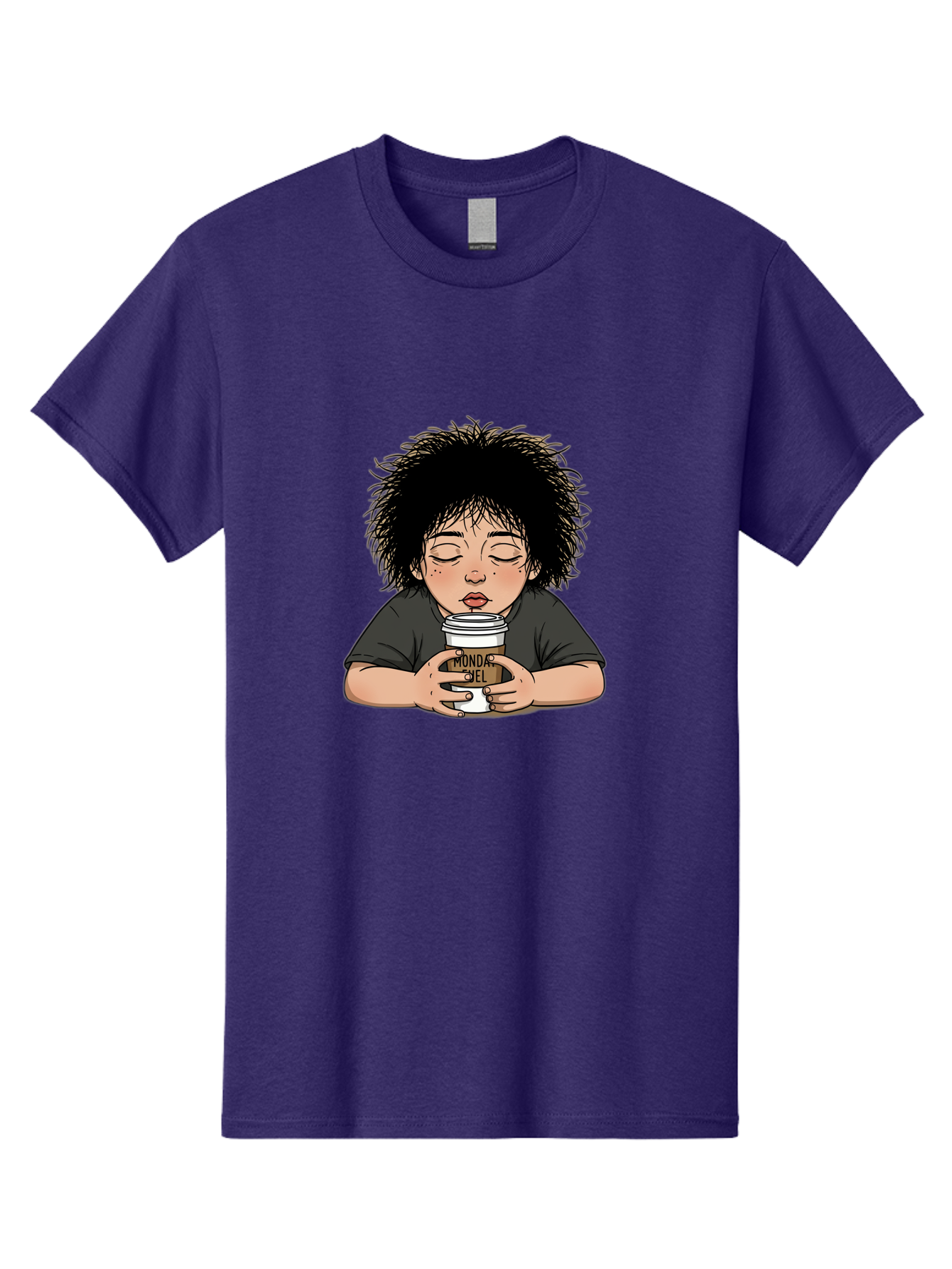 Monda-Ciel-Coffee Men'S Graphic Tee, 100% Cotton, Comfortable Casual Summer Wear, Machine Washable, Cartoon Child Drinking Coffee, Monda Jiel Coffee Cup, Relaxed Atmosphere, Coffee Culture, Morning Ritual, Coffee Lover, Black Coffee Bae507