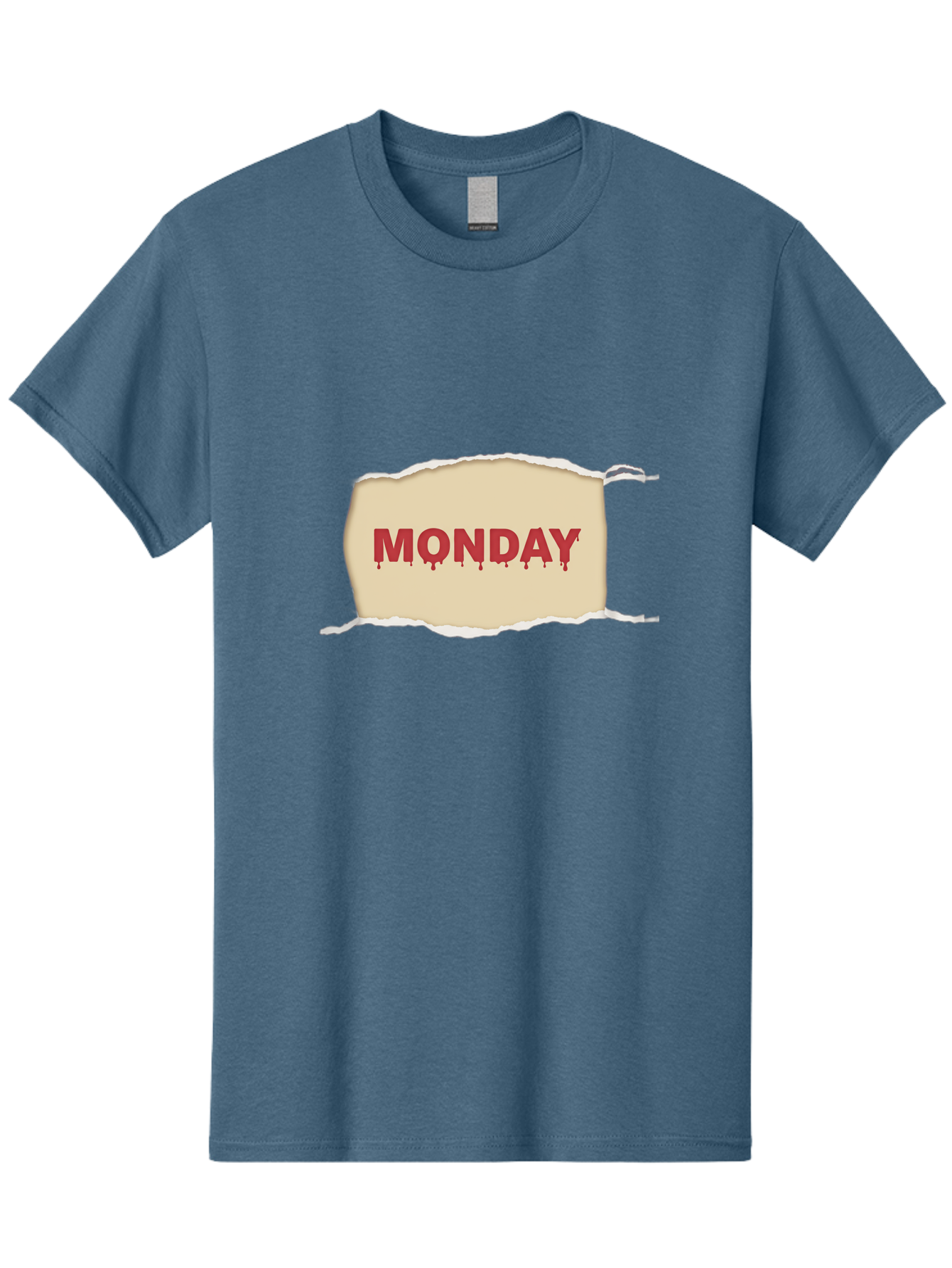Monday-1 Men'S Graphic Tee, 100% Cotton, Comfortable Casual Summer Wear, Machine Washable, Monday Motivation, Bloody Monday, Torn Paper Effect, Bold Typography, Horror Theme, Dripping Blood, Monday Blues, Workweek Anxiety, Gothic Style Bae508