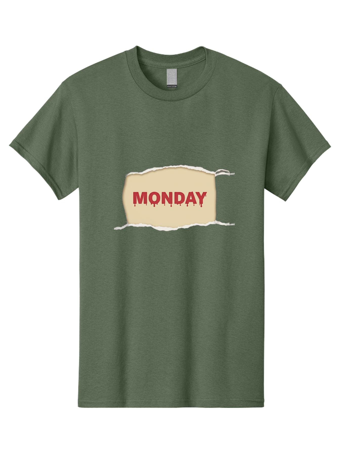 Monday-1 Men'S Graphic Tee, 100% Cotton, Comfortable Casual Summer Wear, Machine Washable, Monday Motivation, Bloody Monday, Torn Paper Effect, Bold Typography, Horror Theme, Dripping Blood, Monday Blues, Workweek Anxiety, Gothic Style Bae508