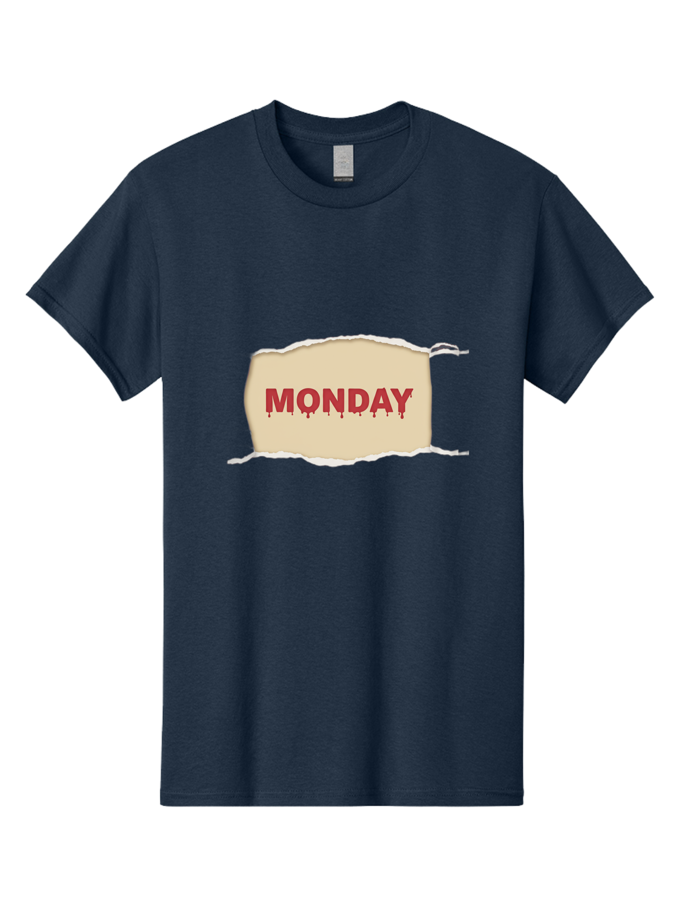 Monday-1 Men'S Graphic Tee, 100% Cotton, Comfortable Casual Summer Wear, Machine Washable, Monday Motivation, Bloody Monday, Torn Paper Effect, Bold Typography, Horror Theme, Dripping Blood, Monday Blues, Workweek Anxiety, Gothic Style Bae508