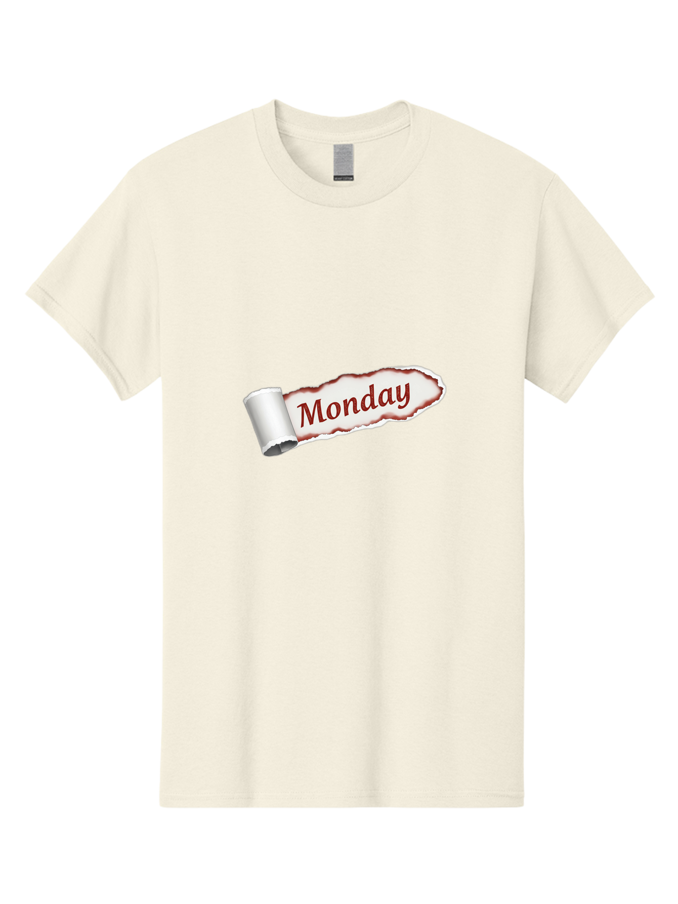 Monday-3 Men'S Graphic Tee, 100% Cotton, Comfortable Casual Summer Wear, Machine Washable, Torn Paper, Monday Text, Red Font, Ripped Edge, Curled Corner, Digital Graphic, Calendar Day Bae510