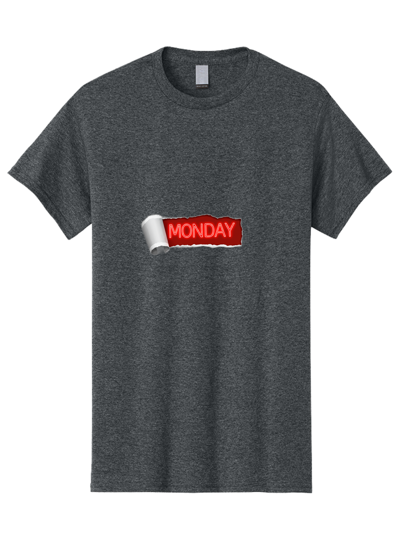 Monday-5 Men'S Graphic Tee, 100% Cotton, Comfortable Casual Summer Wear, Machine Washable, Monday Text, Ripped Paper Effect, Red And White Color Scheme, Bold Font, Weekly Reminder, Morning Motivation, Day Of The Week, Calendar Label Bae512