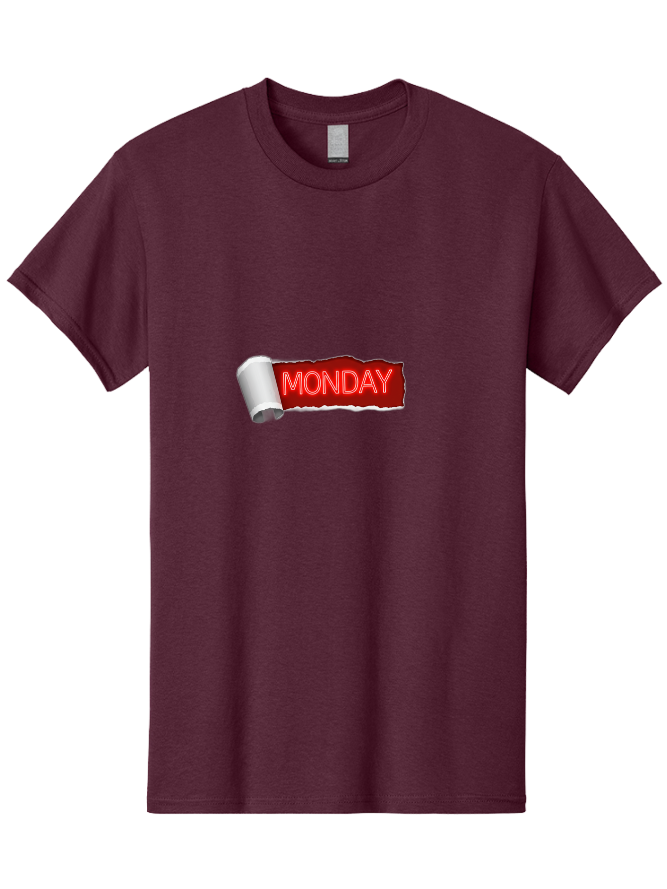 Monday-5 Men'S Graphic Tee, 100% Cotton, Comfortable Casual Summer Wear, Machine Washable, Monday Text, Ripped Paper Effect, Red And White Color Scheme, Bold Font, Weekly Reminder, Morning Motivation, Day Of The Week, Calendar Label Bae512
