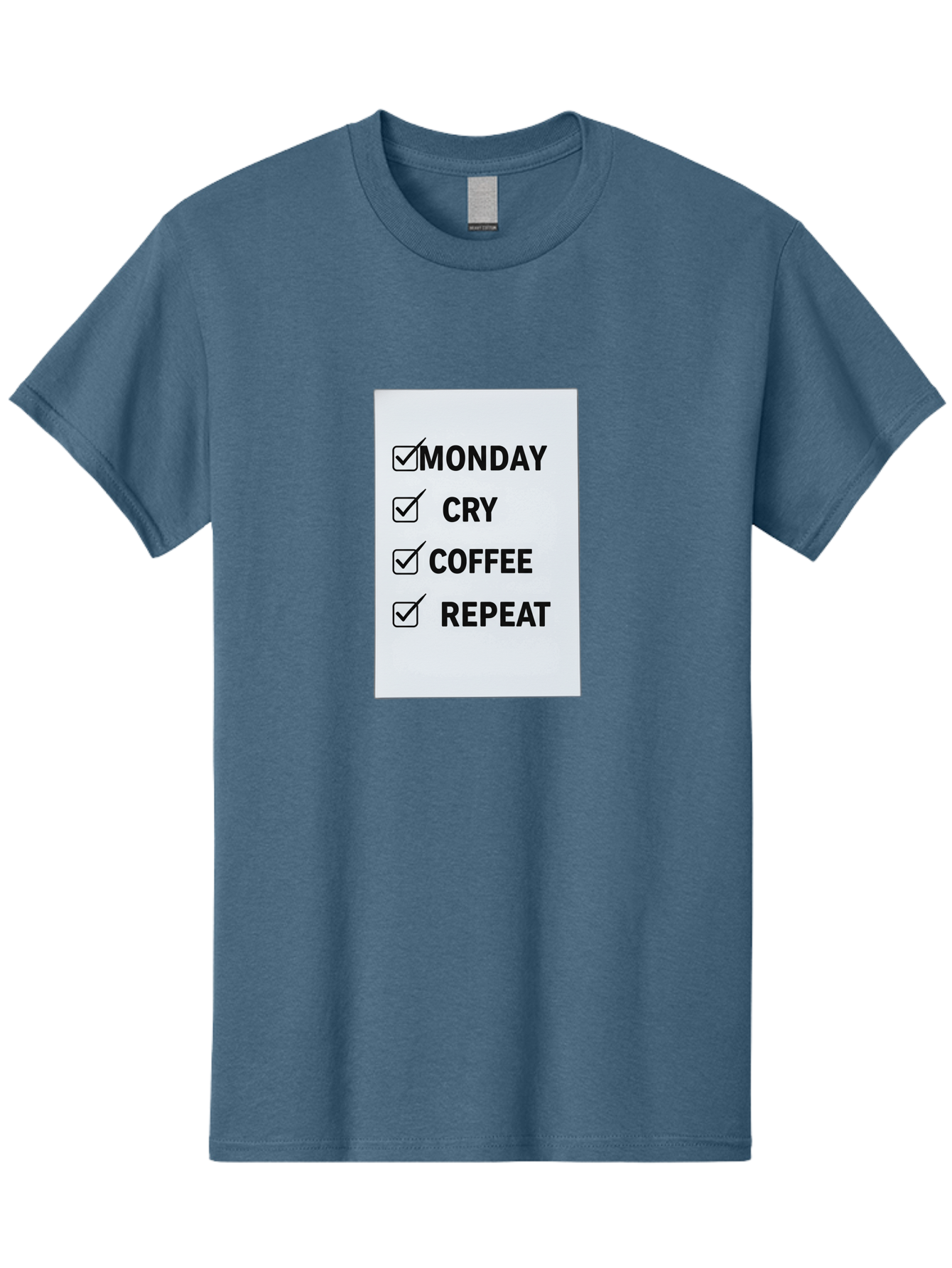 Monday-Cry-Coffee-Repeat-1 Men'S Graphic Tee, 100% Cotton, Comfortable Casual Summer Wear, Machine Washable, Monday Motivation, Funny To-Do List, Coffee Humor, Monday Blues, Office Humor, Work Life Balance, Morning Routine, Coffee Break Bae514